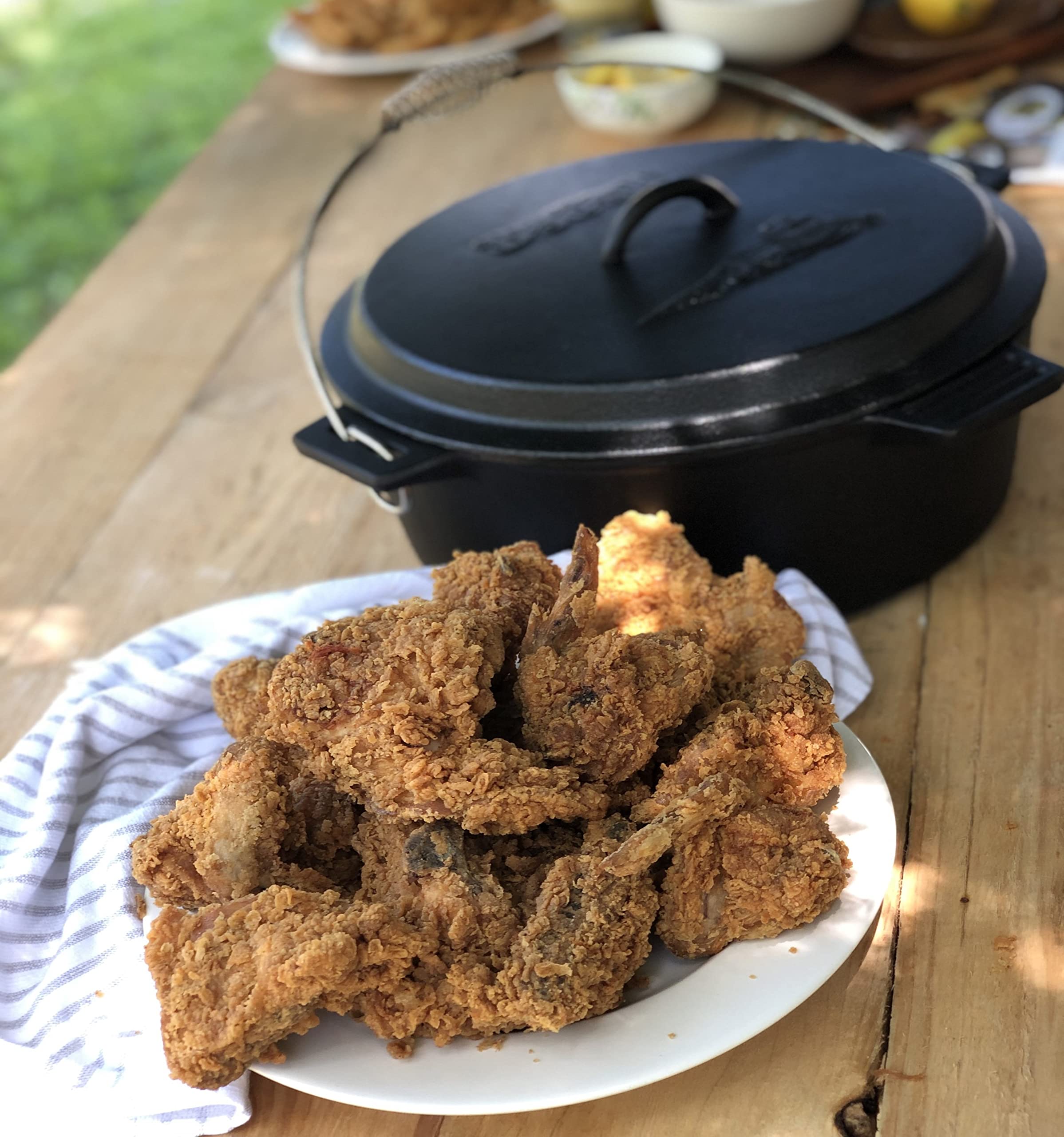 Bayou Classic 10-Qt Pre-Seasoned Cast Iron Chicken Fryer Features Cast Iron Domed Lid Cool Touch Coil Handle Perfect For Frying