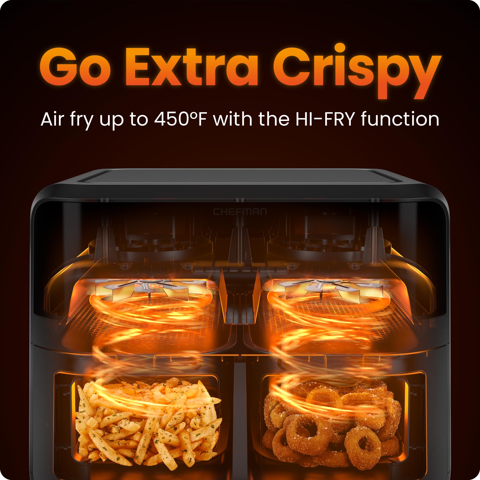 Chefman 6 Quart Dual Basket Air Fryer Oven With Easy View Windows, Sync Finish, Hi-Fry, Auto Shutoff, 2 Independent 3Qt Nonstick