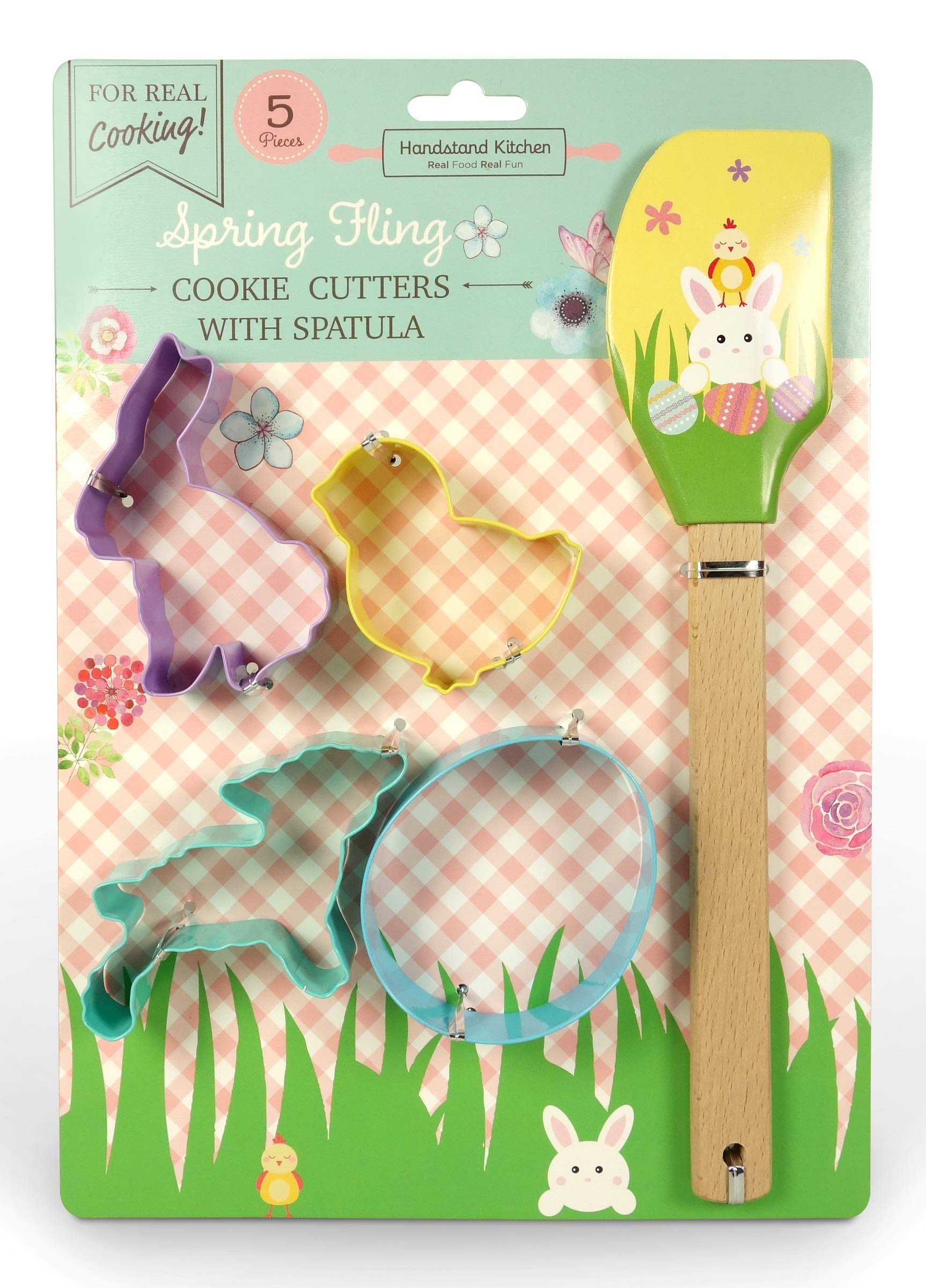 Handstand Kitchen Spring Fling 5-piece 3 Easter Cookie Cutter and Spatula Set