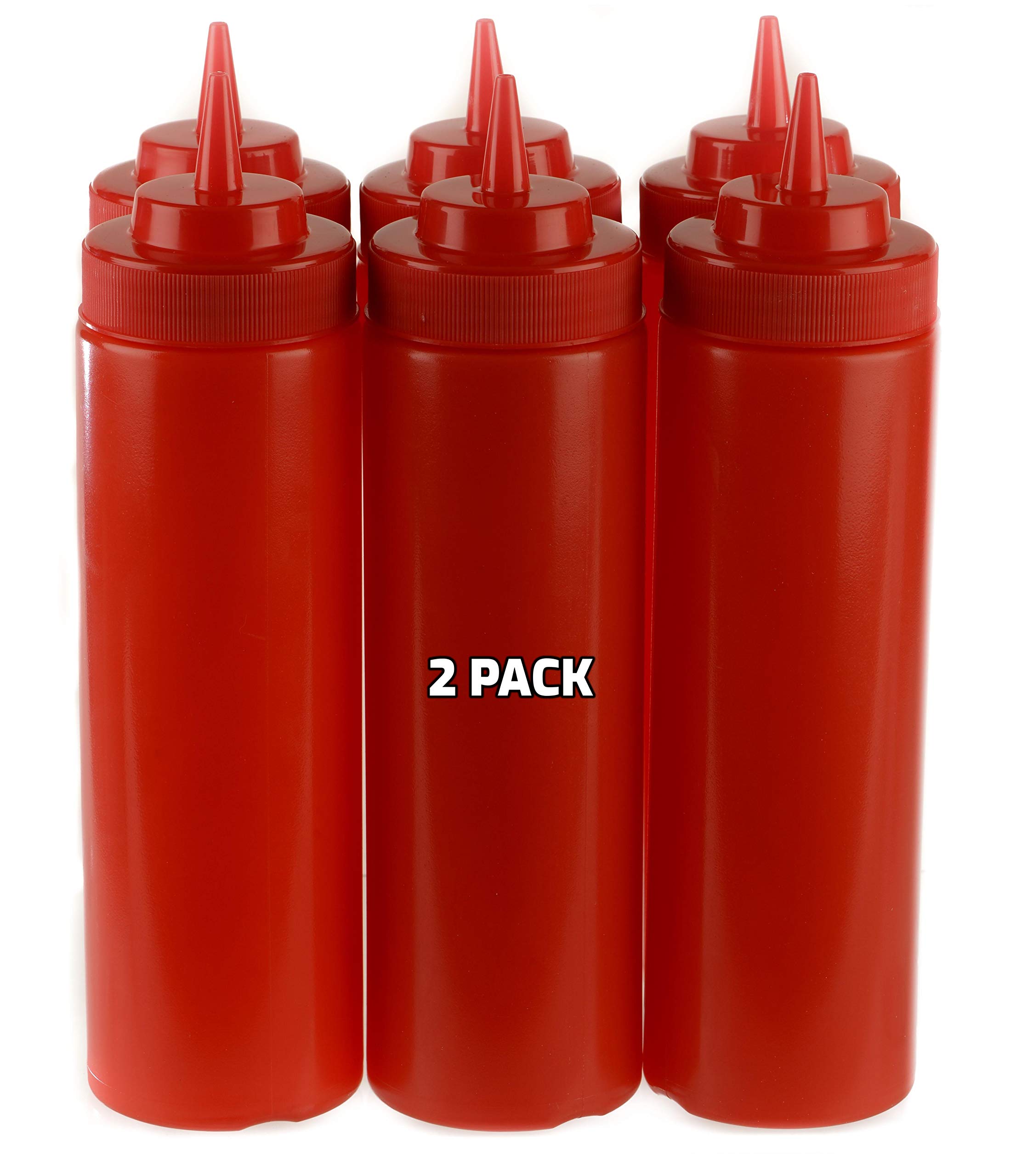 [2 Pack] 24 Oz Red Plastic Condiment Squeeze Bottles Squirt Bottle For Sauces, Dressing, Arts And Crafts, Ketchup, Mustard, Oil,