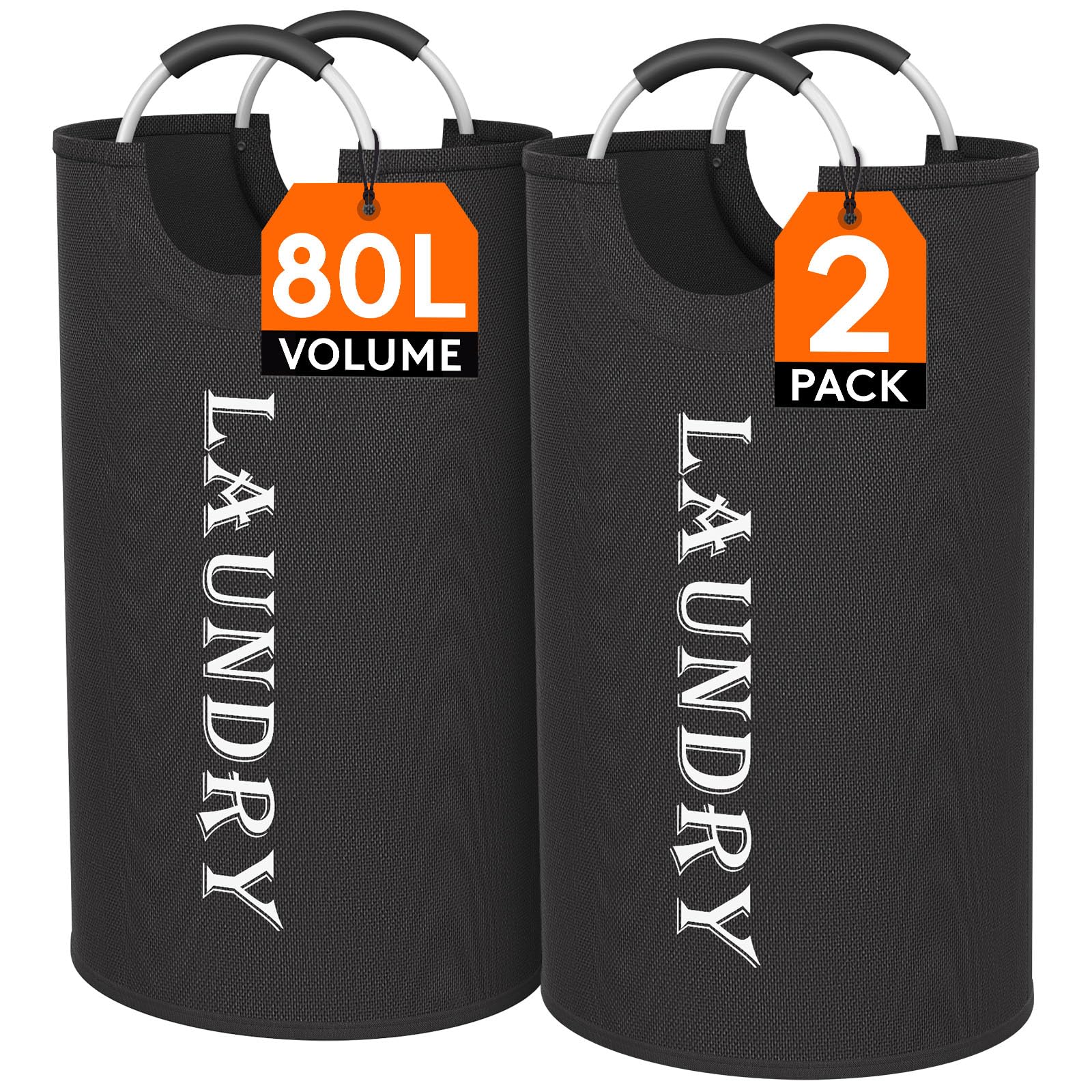 Lifewit 80L 2-Pack Large Laundry Basket, Collapsible Laundry Hamper With Aluminum Handles, Waterproof Freestanding Dirty Clothes