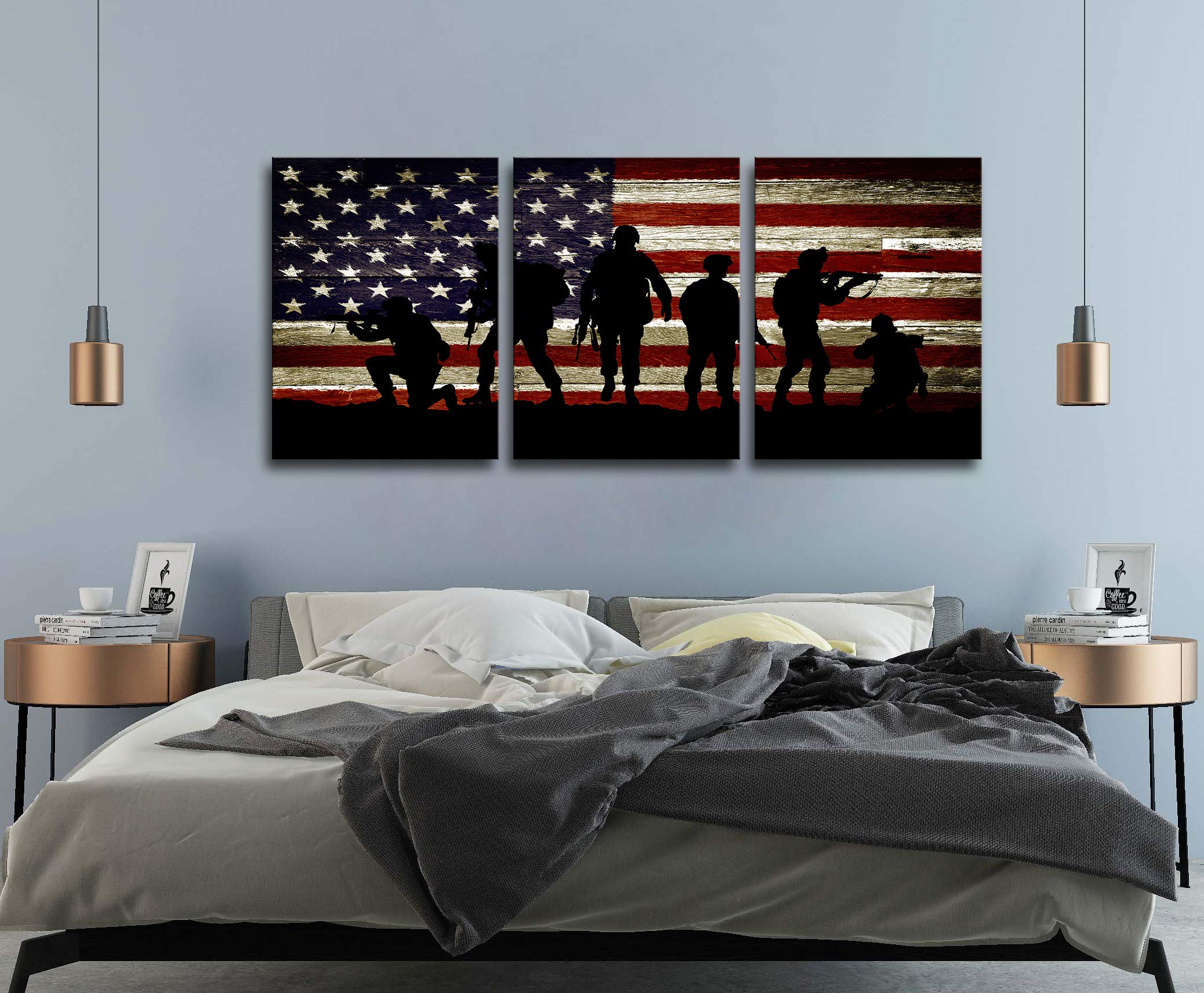 Kalawa American Flag Wall Art American Solider Picture Country Flag Painting For Home Patriotic Concept Art Usa Flag Independenc