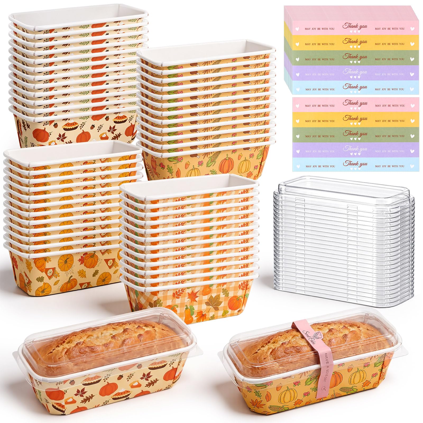 Rtteri 48 Set Fall Paper Loaf Pans with Lids Bulk, Disposable Bread Pans