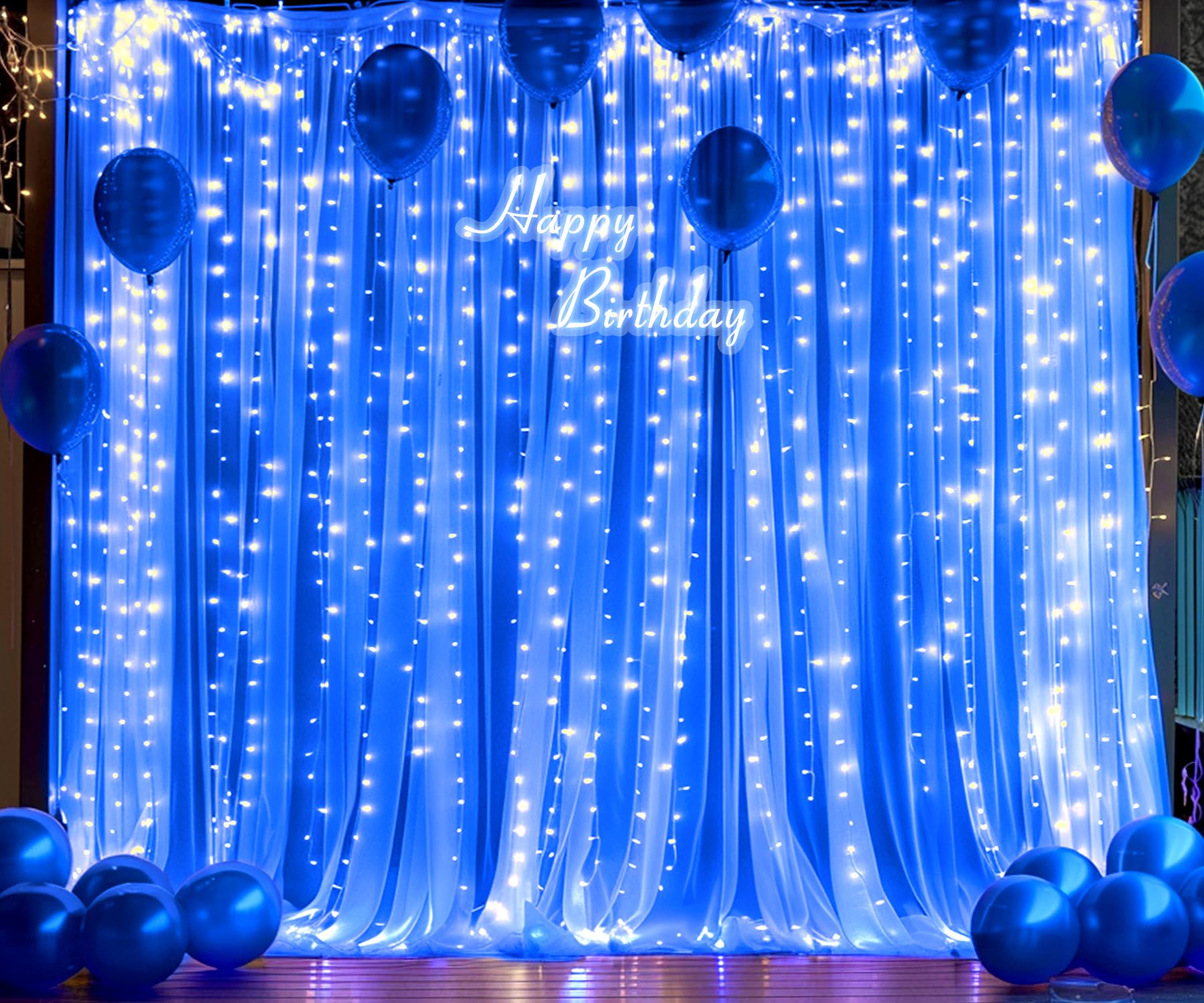 Royal Blue Backdrop Curtains with Lights String for Parites Wedding 10  8ft Sheer Tulle Backdrop Curtain for Graduation Ceremony