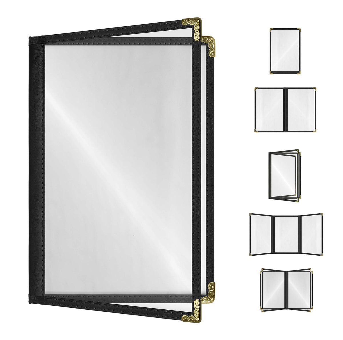 Goodsmart Cafe Style Menu Cover, Double Stitched Edge, Crystal Clear Vinyl, 25 Pack (Black, 2 Pages / 4 Views - 5.5'' X 8.5'')