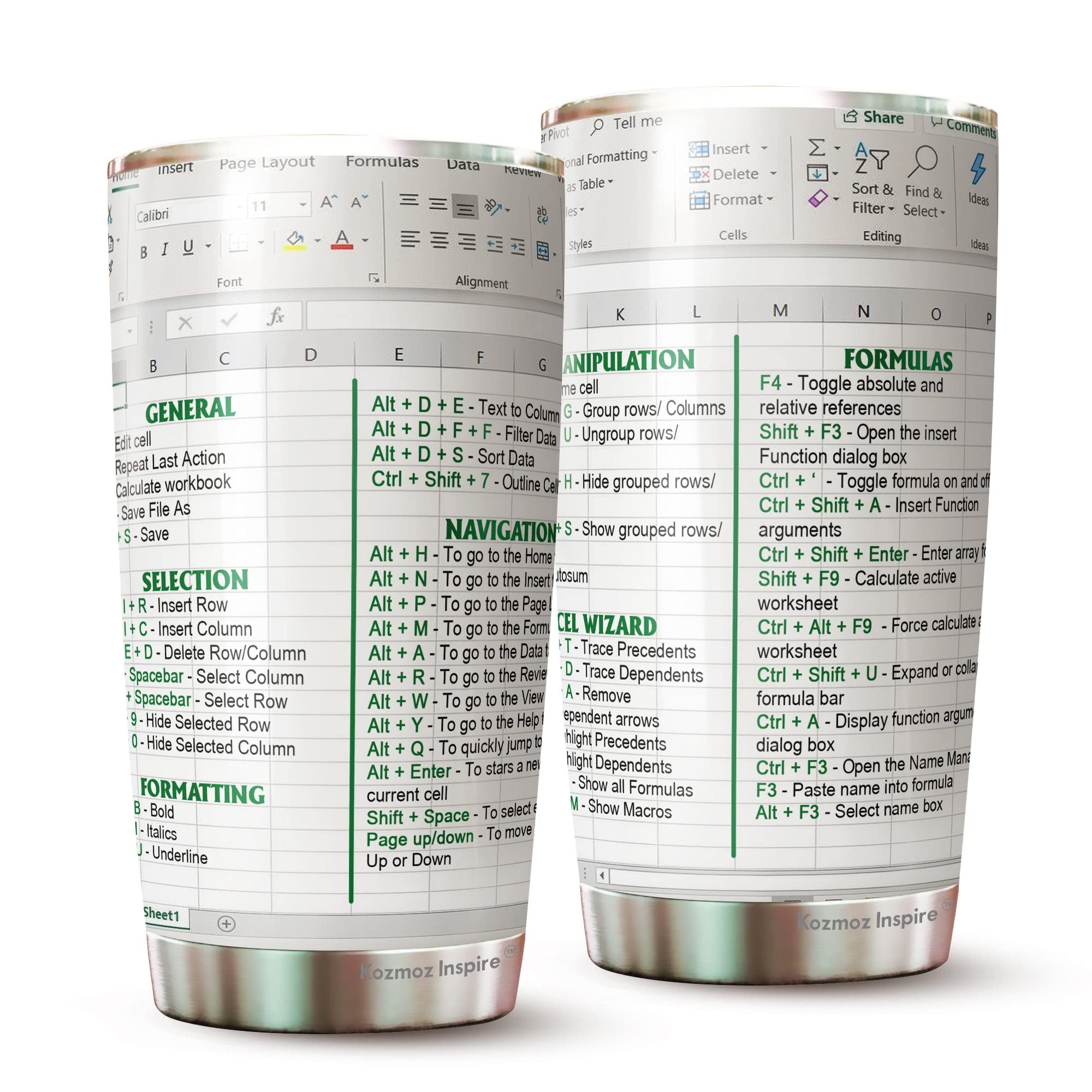 Kozmoz Inspire Spreadsheet Shortcut Tumbler 20 Oz - Office Mug, Accountant, Cpa Gift, Tax Prep Travel Coffee Mug - Gifts For Acc