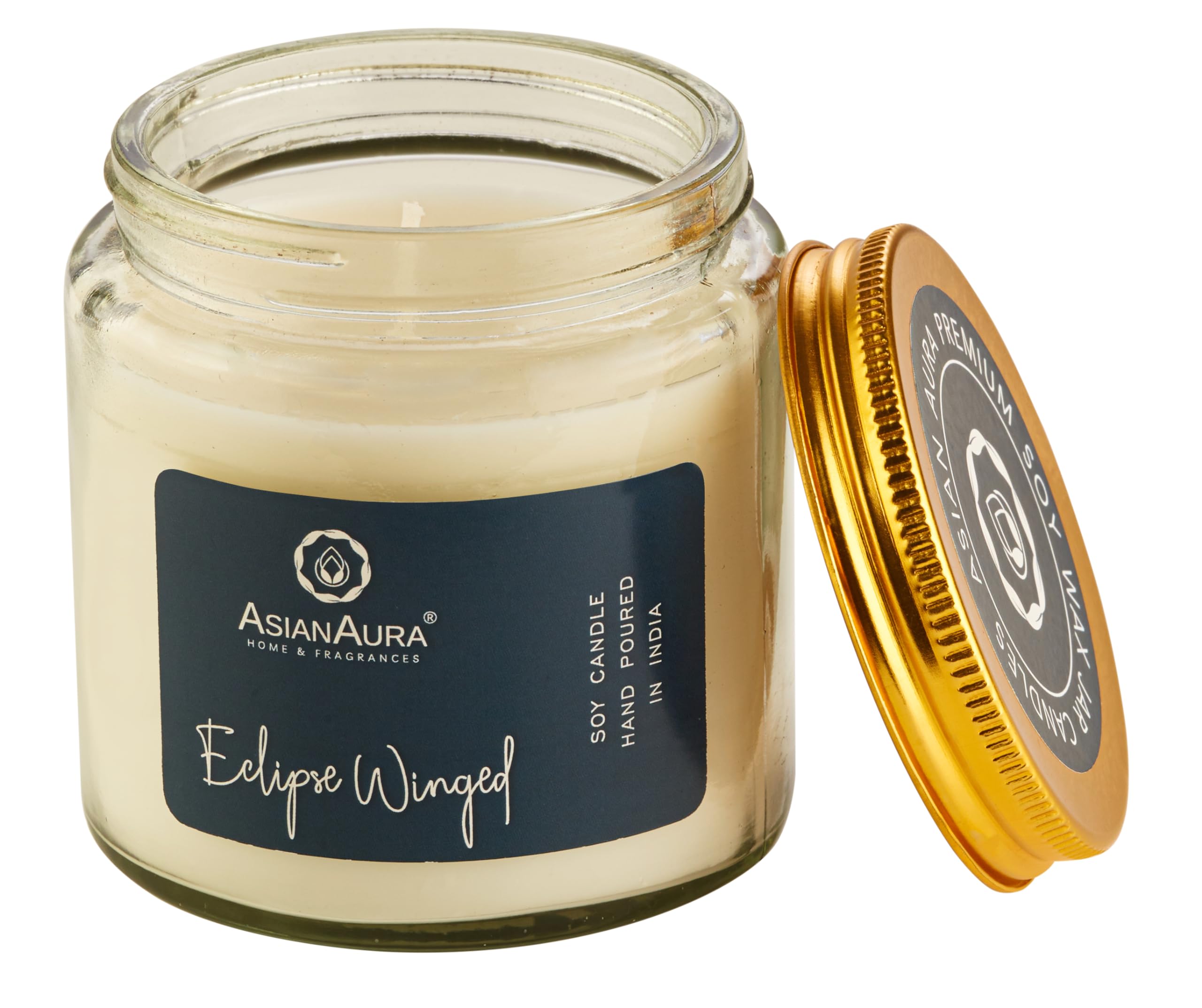 Asian Aura Scented Glass Jar Candle - 450g (Gross Wt.) - Eclipse Winged |36 Hours Burn Time |Smoke-Free Aroma Candle for Home Fr
