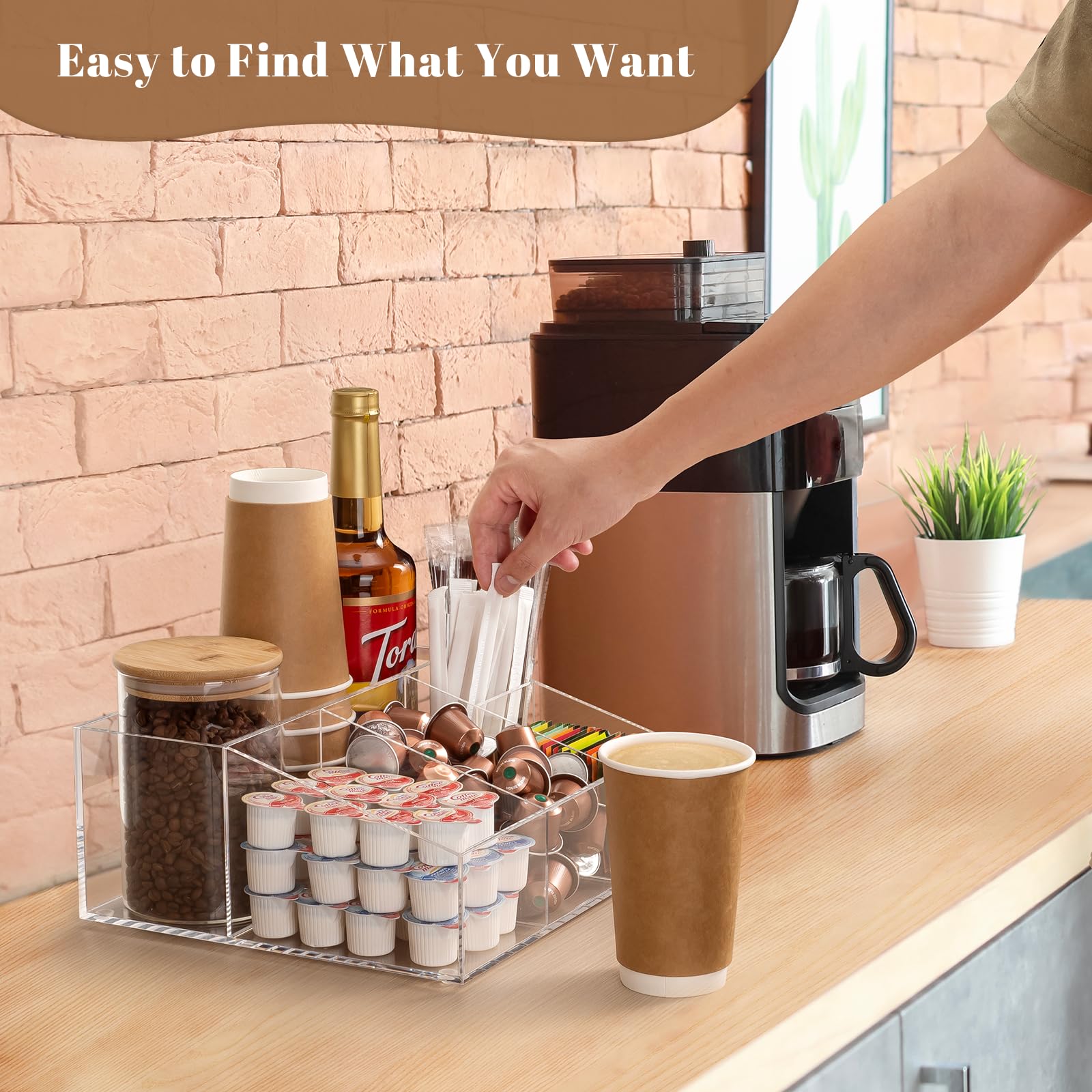 Beygorm Acrylic Coffee Bar Station Organizer For Countertop,Office Breakroom Clear Snack Tea Storage Accessories Holder For Kcup