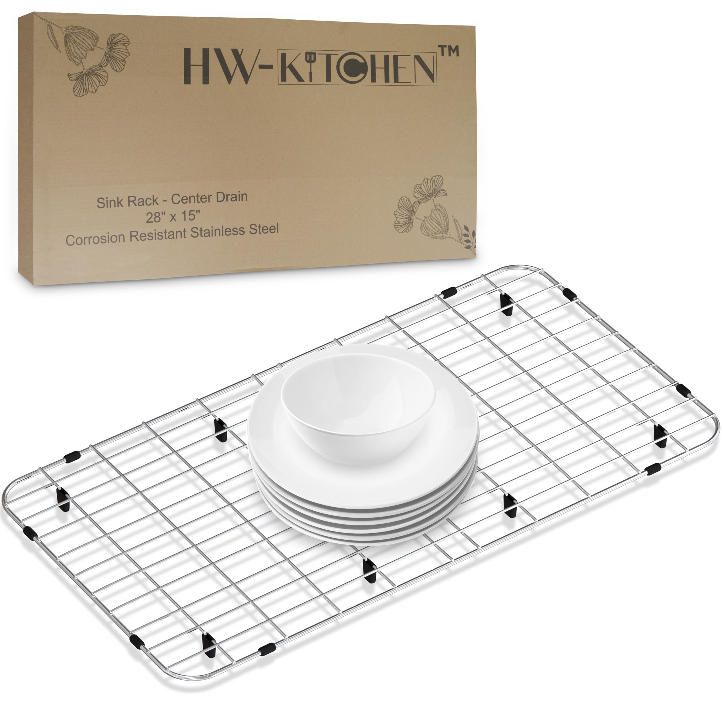 Hw-Kitchen 28'' X 15'' Sink Protector For Kitchen Sink - Stainless Steel Kitchen Sink Rack For Bottom For Sink - Sink Mat - Sink