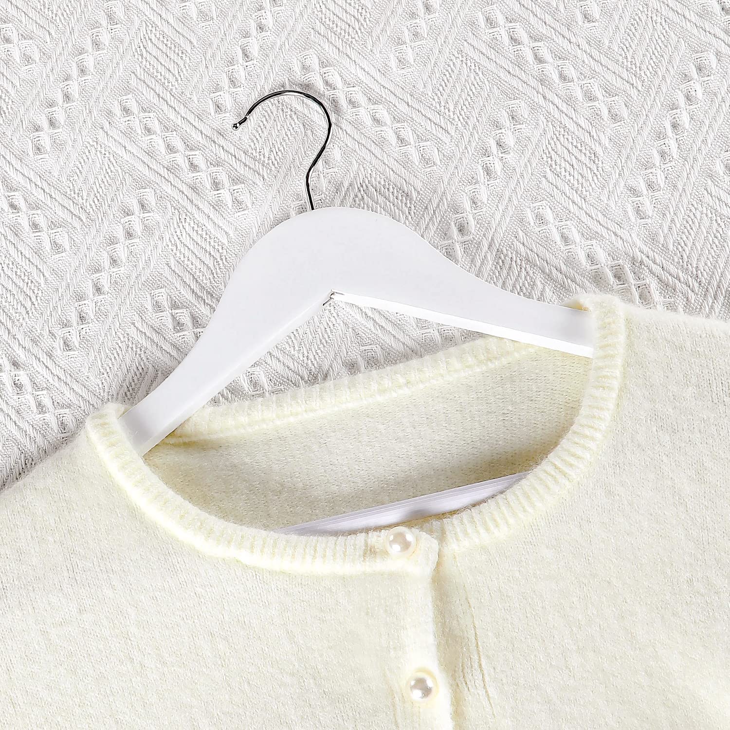 Topia Hanger Wooden Coat Hangers 30 Pack, White Wood Suit Hangers With Non Slip Pants Bar, 360 Swivel Hook And Shoulder Notches