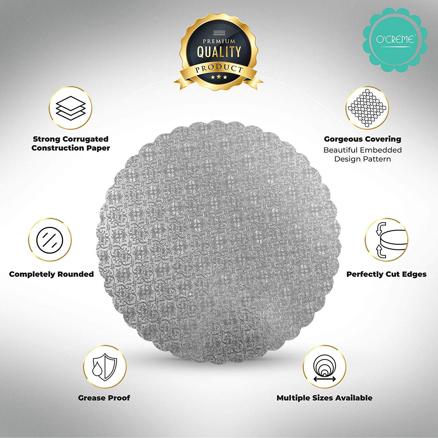O'Creme Silver-Top Scalloped Round Cake And Pastry Board 3/32 Inch Thick, 6 Inch Diameter - Pack Of 10