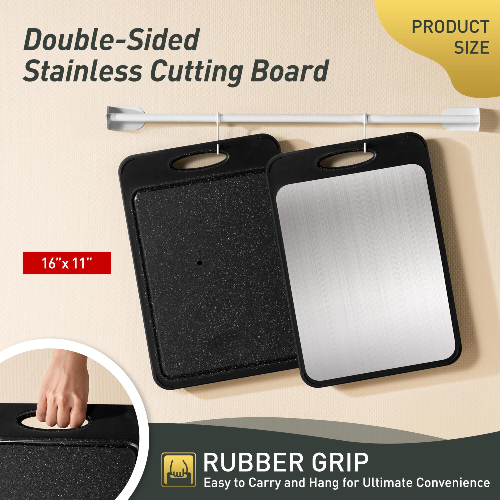 Stainless Steel Cutting Board, Best Non Toxic Cutting Boards for Kitchen, Double Sided Metal Chopping Board for Meat/Vegetables,