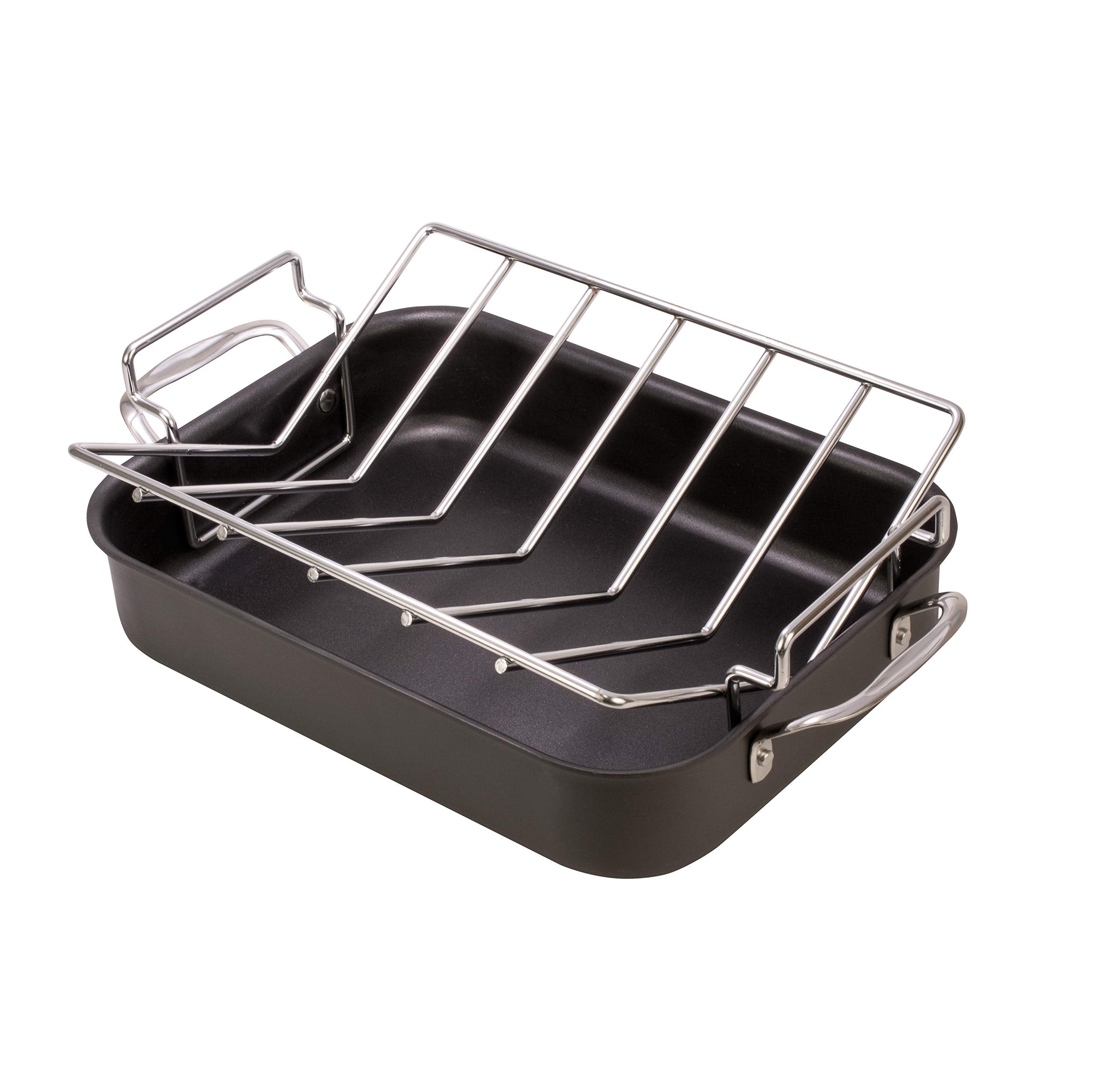 Hic Kitchen Roasting Pro V-Shaped Roasting Baking Rack, Heavyweight Chrome-Plated Steel Wire, 16X10.25 X 4-Inches - Elevates Foo