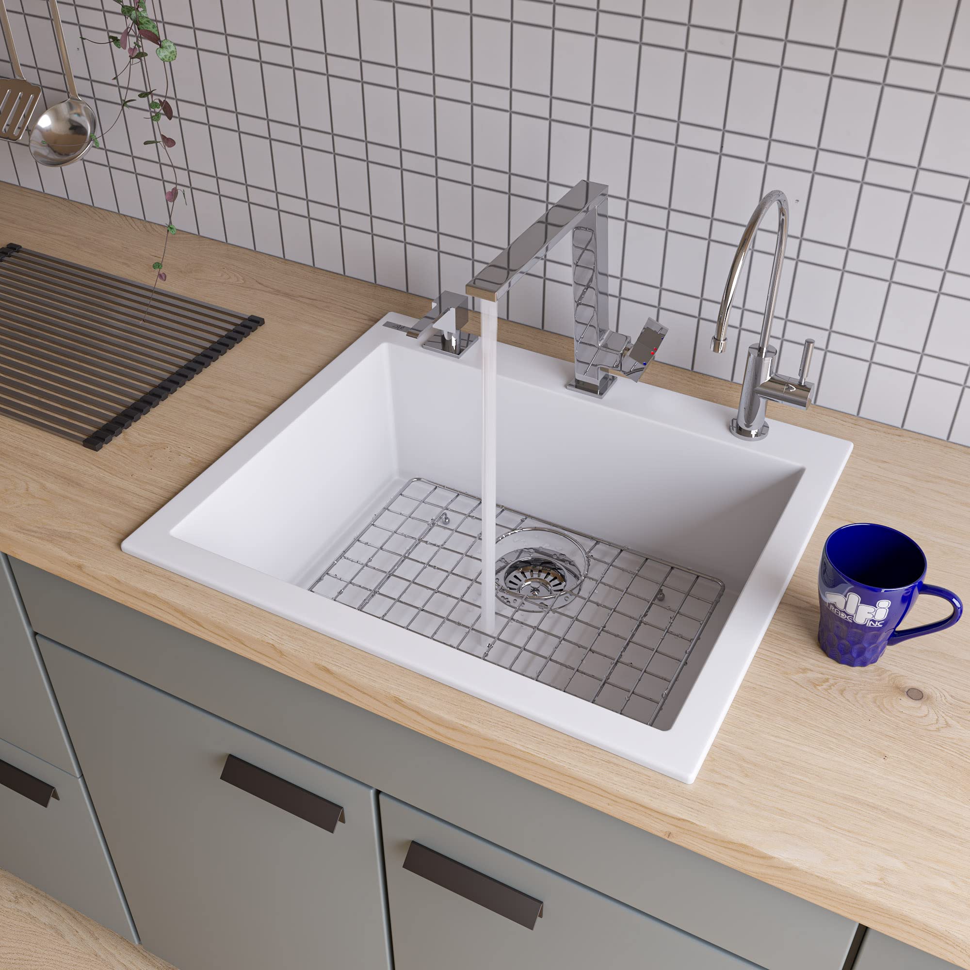 Alfi Brand Ab2420Di-W Drop-In Single Bowl Granite Composite Kitchen Sink 24 White