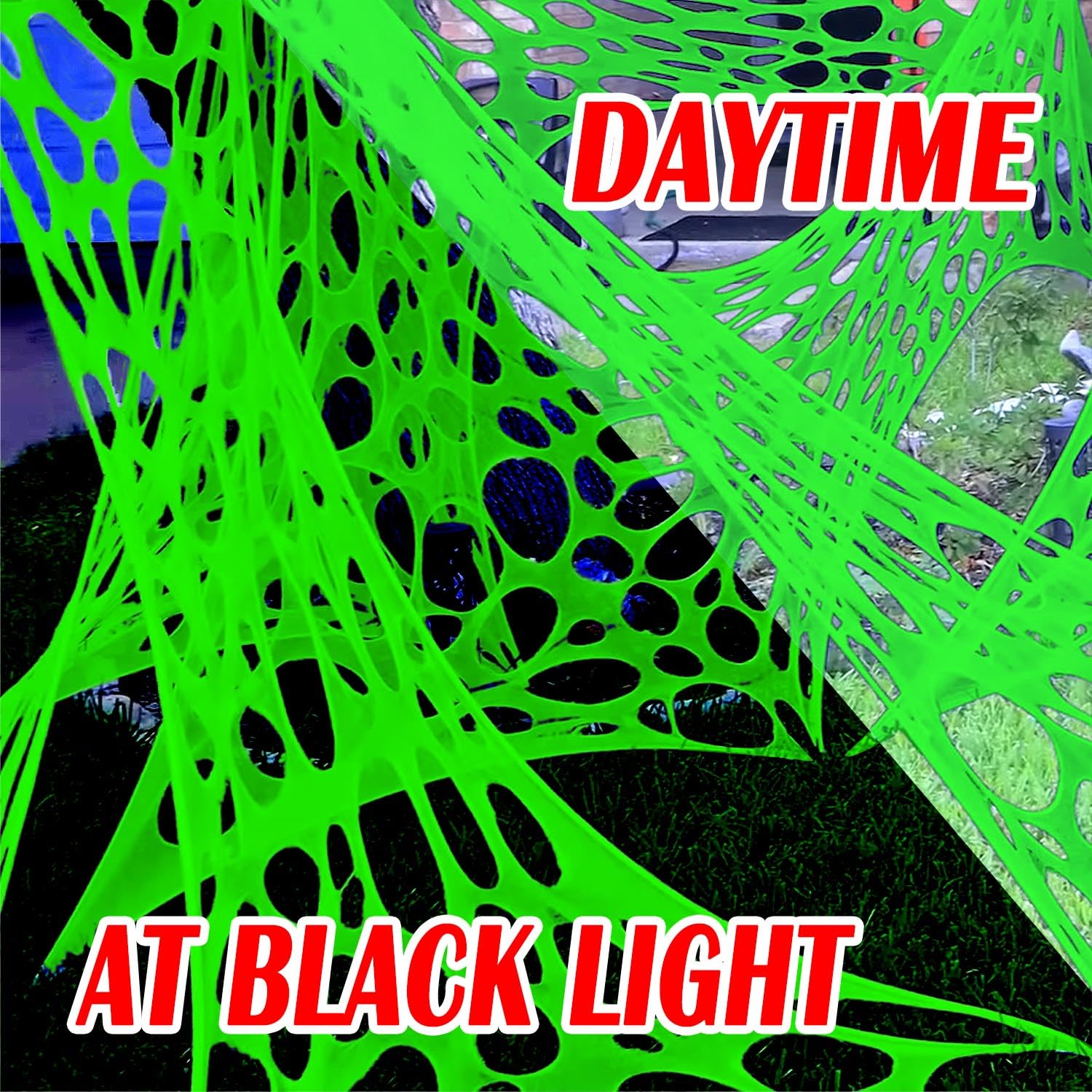 YHFUISK 1400 Sqft Giant Green Durable Halloween Decorations Outdoor Beef Netting for Glow in The Dark Spider Web, Green Giant Sp