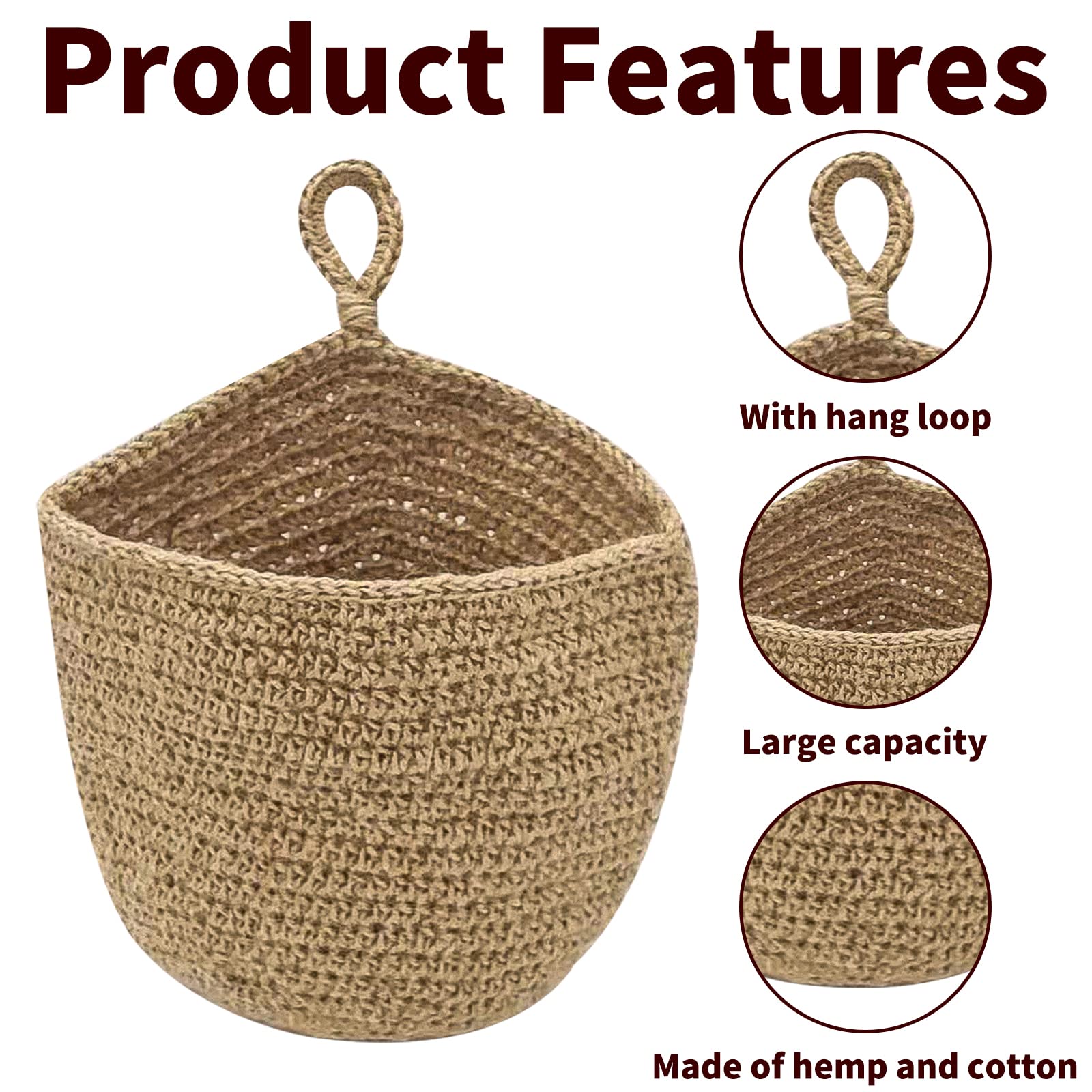 Jute Onion Basket Hanging For Pantry With Wooden Hook, Potato Garlic Onion Pantry Storage Baskets, Potato Holder Hanging Wall Ve