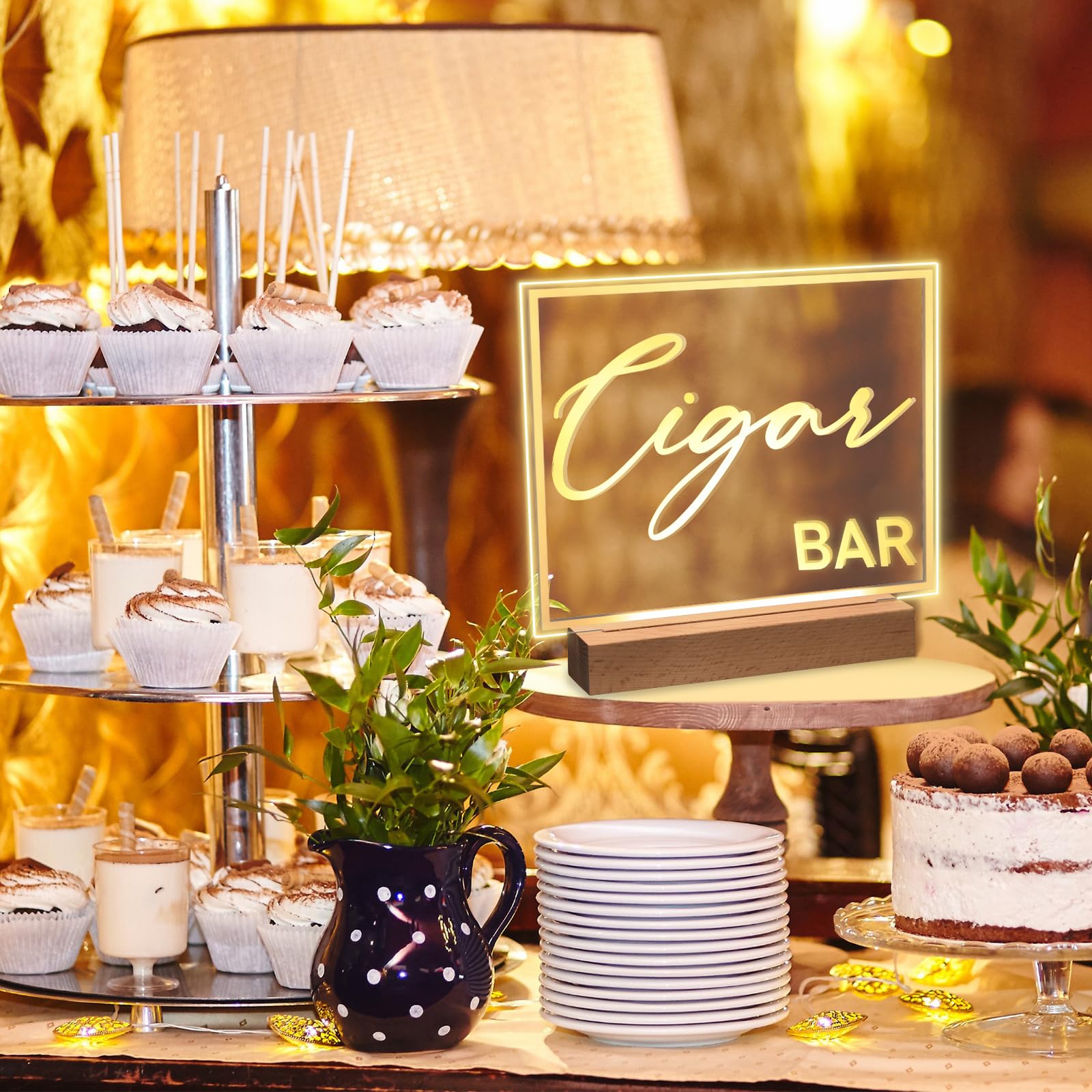 Hoolerry LED Acrylic Bar Table Sign 8 x 10 Neon Acrylic Table Centerpiece, Snack Candy Bar Centerpiece with Stand White Text for