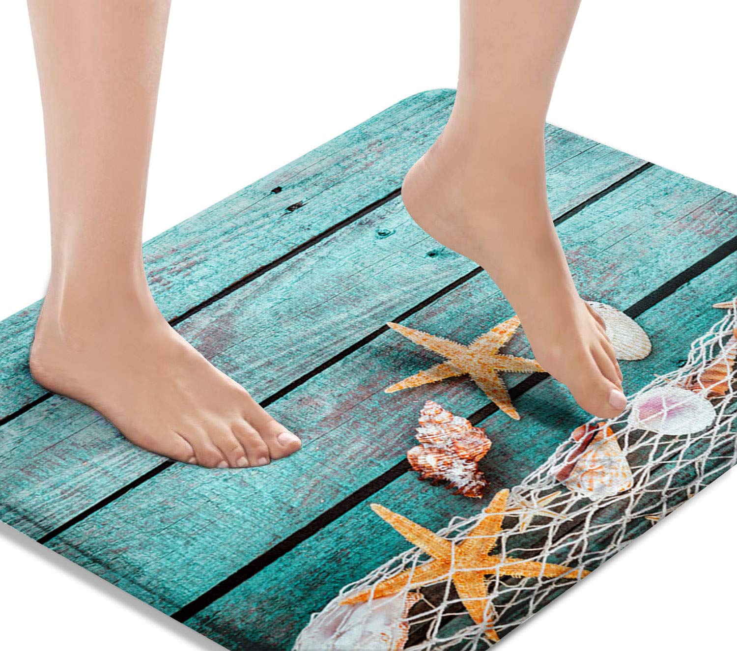 Britimes Bath Mat For Bathroom, Bathroom Mats Rugs No Silp, Beach Seashells Starfish Sand Washable Cover Floor Rug Carpets Floor