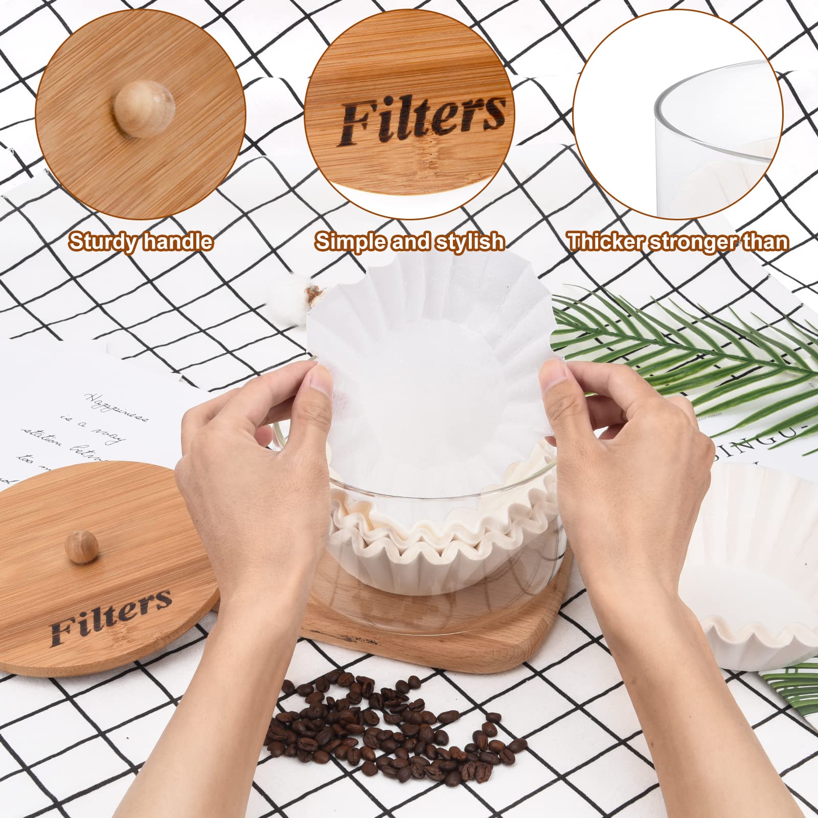 Bkyfpq Coffee Filter Holder, Glass Storage Container With Lid, Stylish Coffee Filter Basket For Counter, Coffee Filter Case, Cof