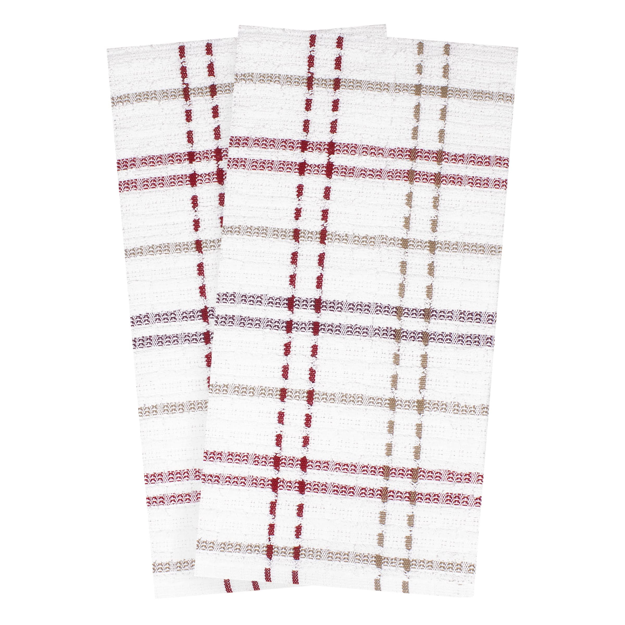 Ritz Royale Collection 100% Combed Terry Cotton, Highly Absorbent, Oversized Checked Kitchen Towel Set, 28 X 18, 2-Pack, Mocha B