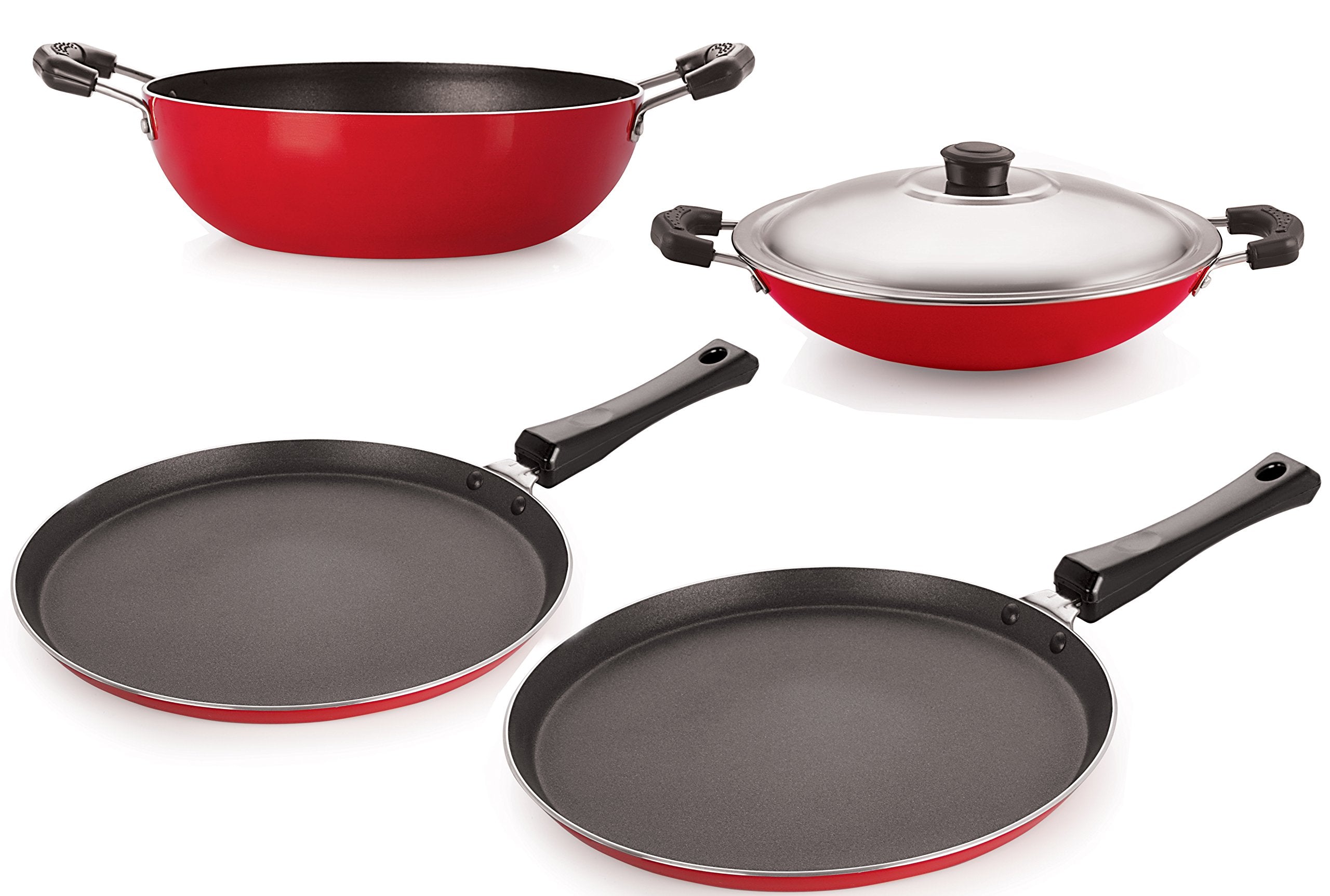 Nirlon NonStick Cookware Kitchen Cooking Utencil Combo Set, (26_Ft13_Kd14_Ch_Ft10),Gas Compatible