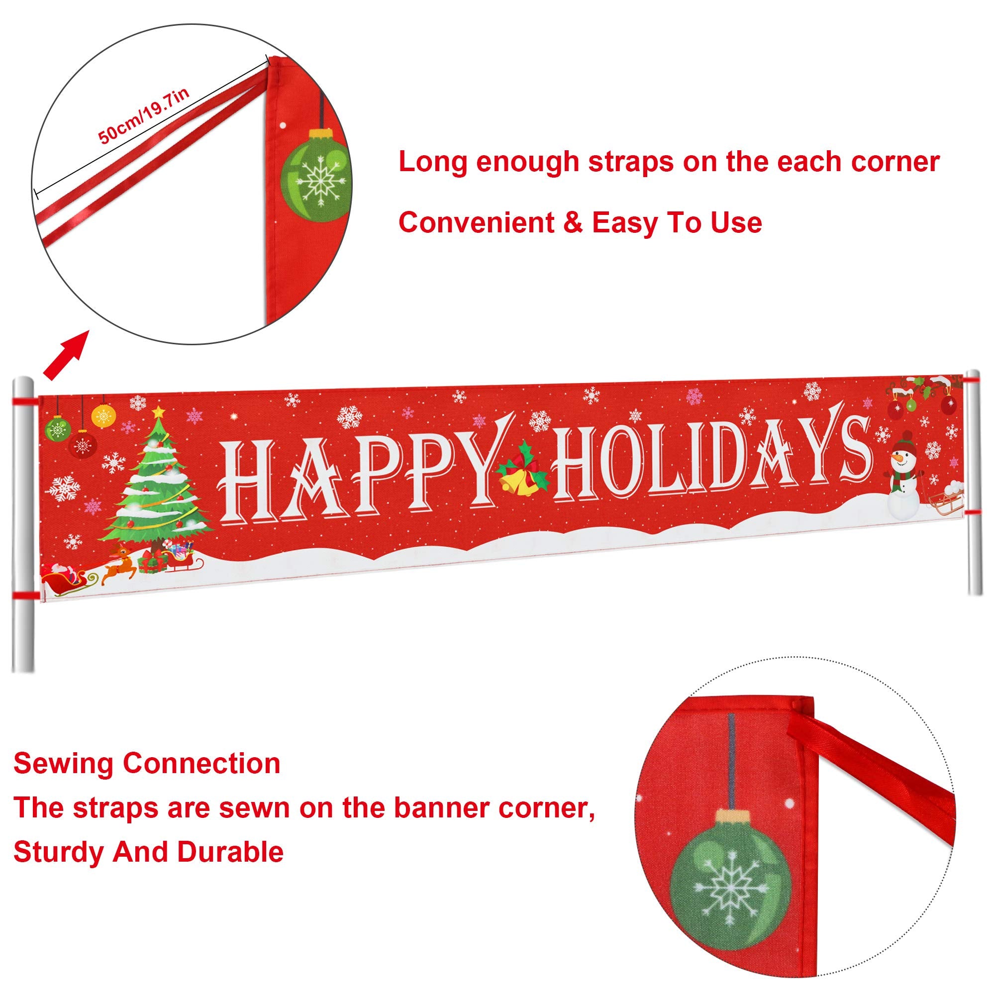 Large Happy Holidays Banner Outdoor | Red Christmas Banner Decorations | Xmas Party Supplies Outdoor & Indoor Decor (8.2 X 1.5 F