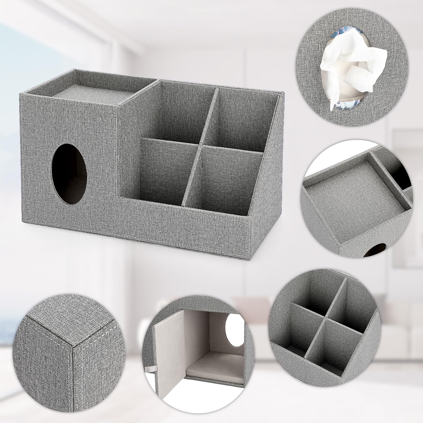 Sumnacon Square Linen Tissue Box Cover - Decorative Cube Tissue Cover With Side And Top Organizer, Modern Tissue Holder For Livi