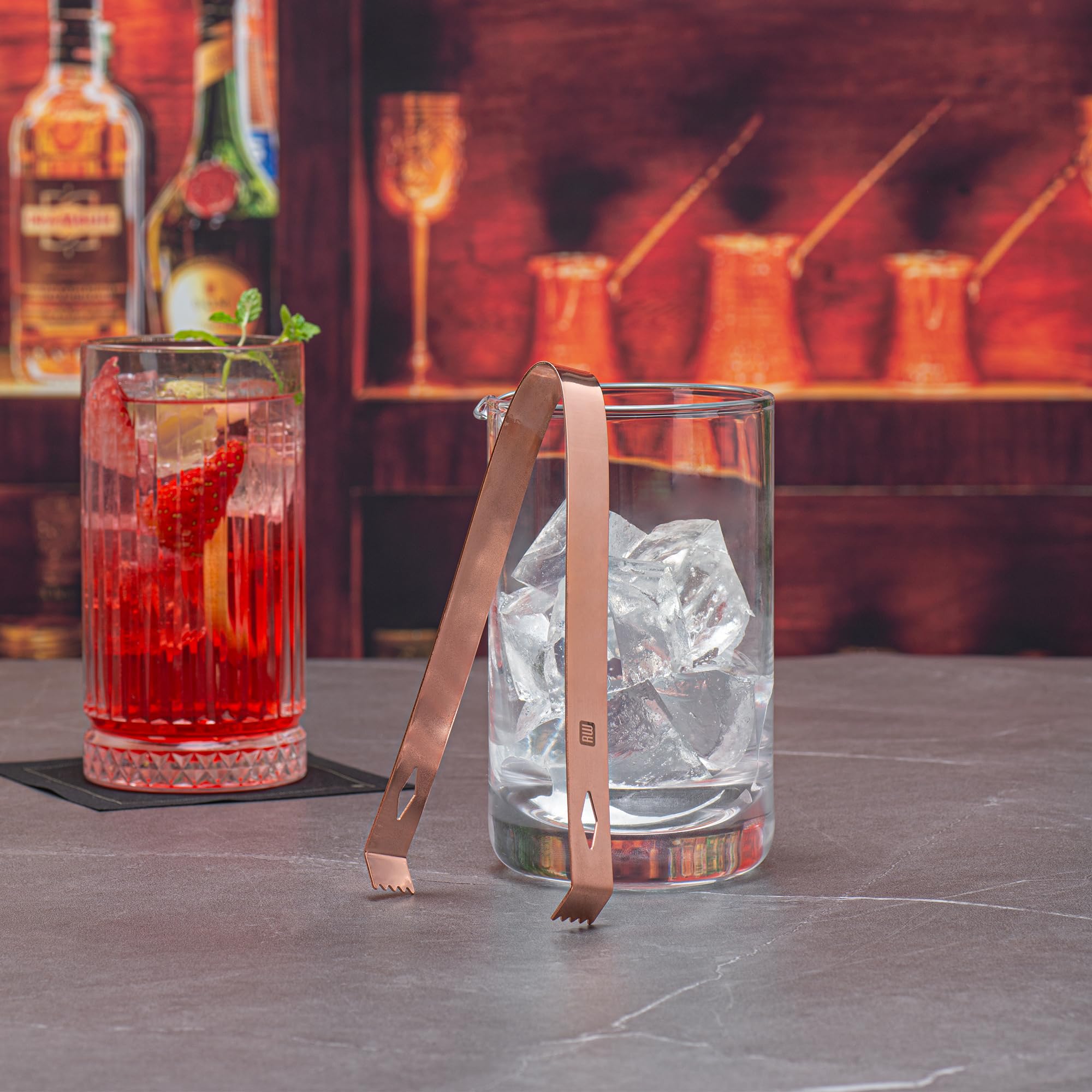 Restaurantware Bar Lux 6.3 Inch X 2.5 Inch Ice Tongs 1 Small Ice Bucket Tongs - With Claw Grip Teeth Ergonomic Grip Copper Plate