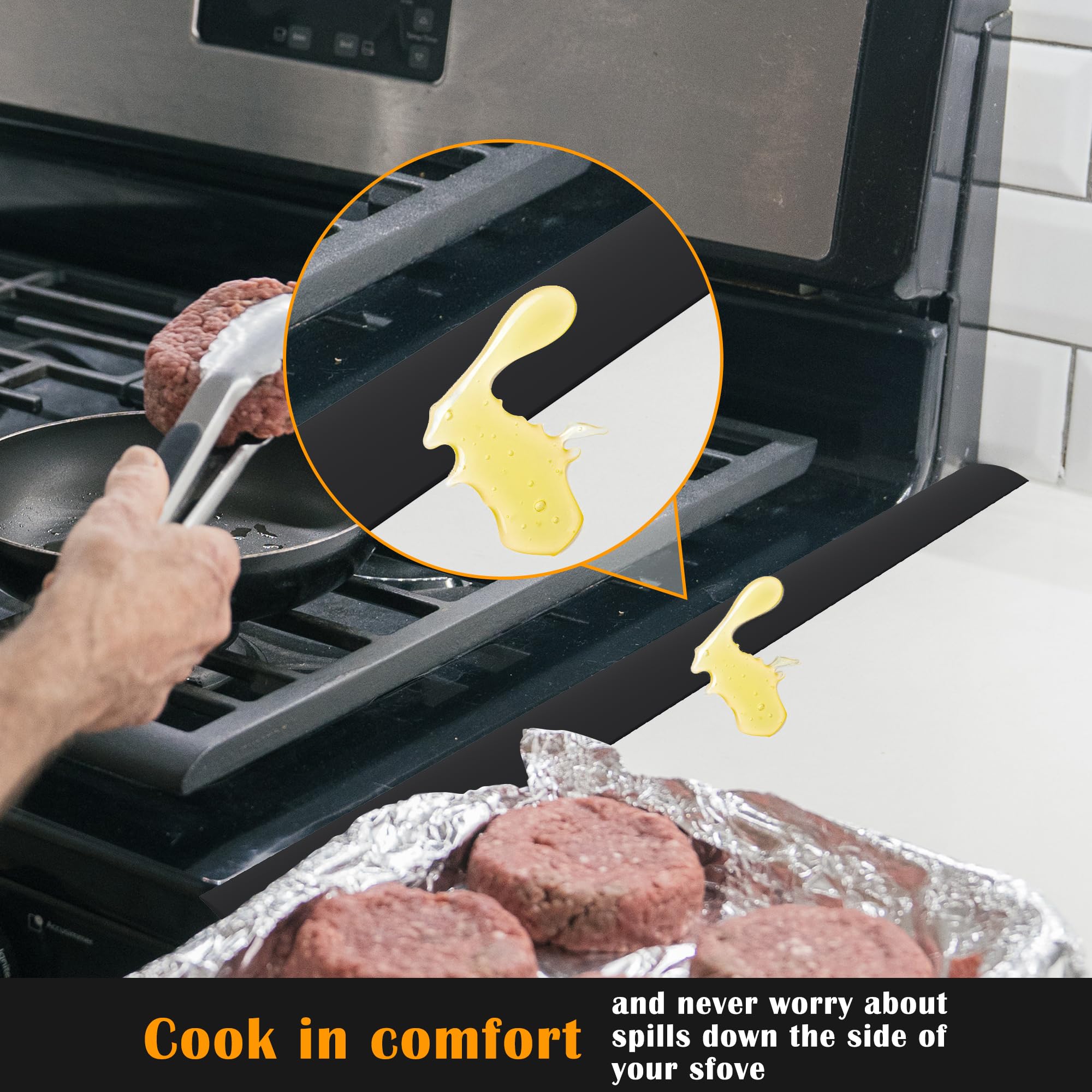 Kindga Stove Gap Covers, Silicone Counter Gap Filler For Stove, 30 Inches Can Be Cut To Any Size For 4-25Mm Gap, Seal Spills Bet