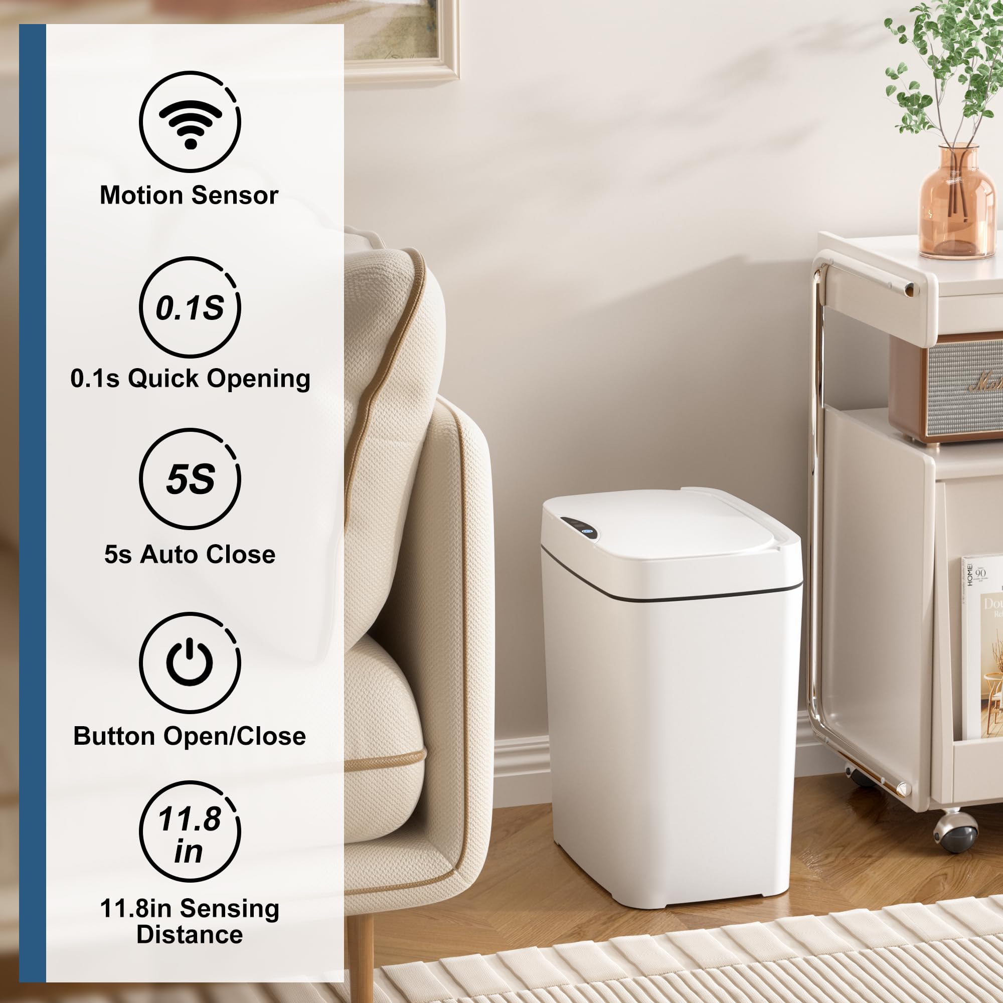 Vanpopubs 2 Pack 2.7 Gal Bathroom Trash Can With Lid, Automatic Trash Can Small Smart Garbage Can Touchless, Slim Motion Sensor