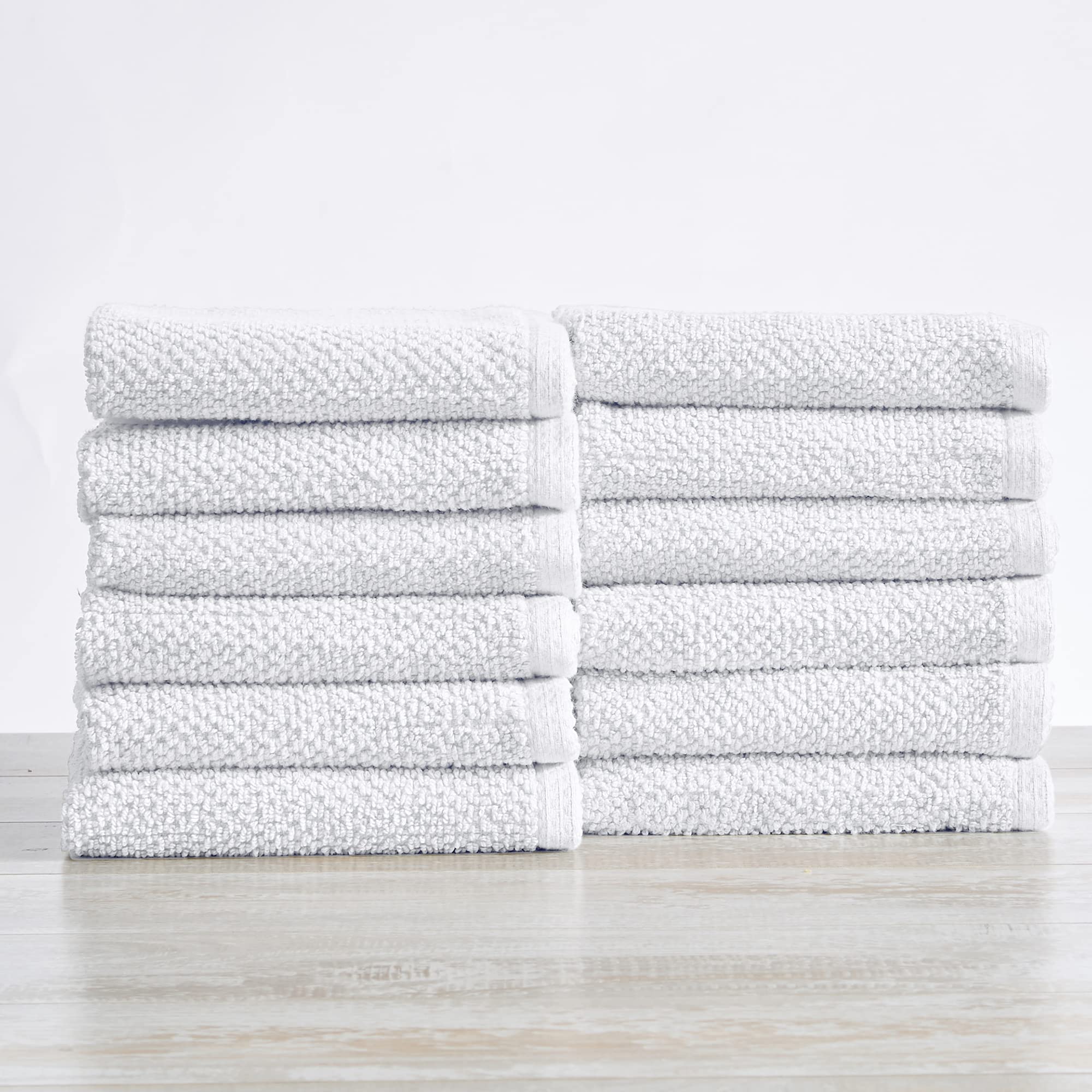Great Bay Home 12-Pack 100% Cotton, Quick-Dry Textured Washcloths. Ultra-Absorbent, Popcorn Weave. Acacia Collection. (Wash 12Pk