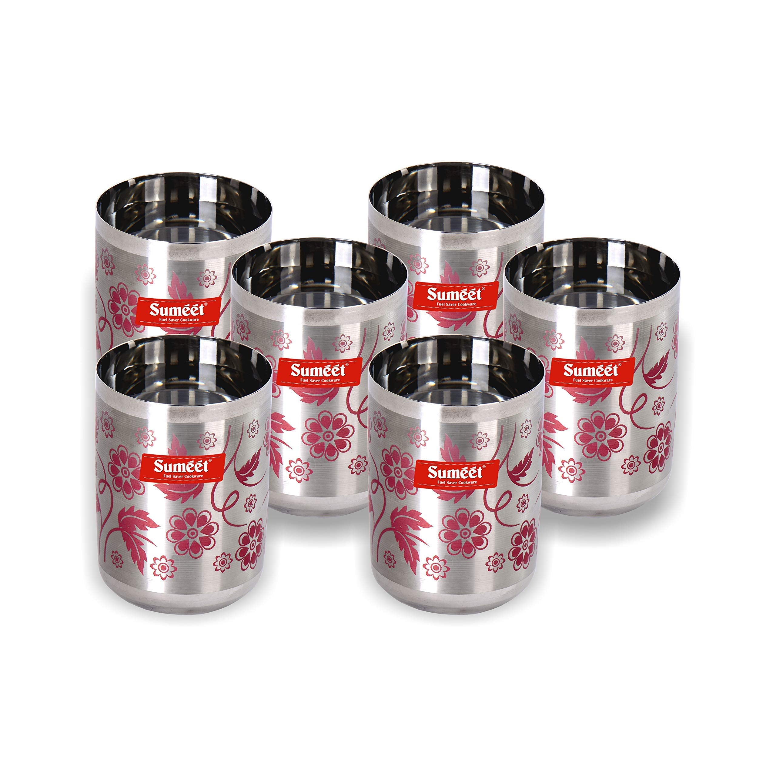 Sumeet Stainless Steel Laser Printed Miracle Glass Set Of 6 Pcs (Capacity - 300 Ml Each) (Changing Colour)