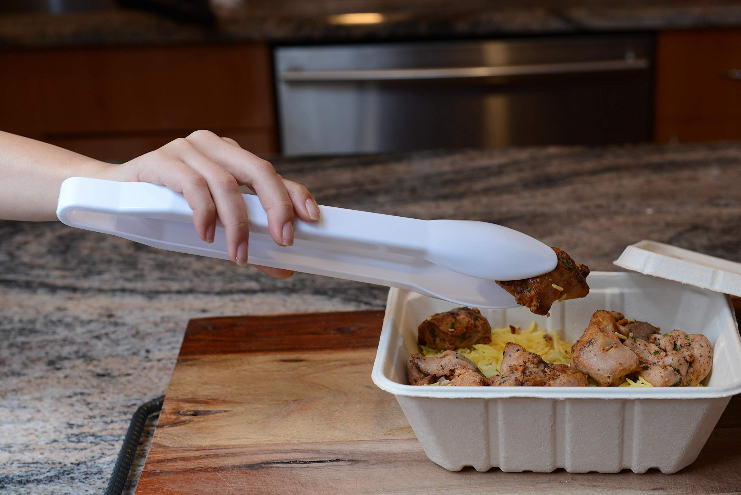 Set Of 3 - Heavy Duty White Serving Tongs - 12 Inch - Plastic Disposable Salad Tongs - High Heat Plastic, Catering, Salads, Bake