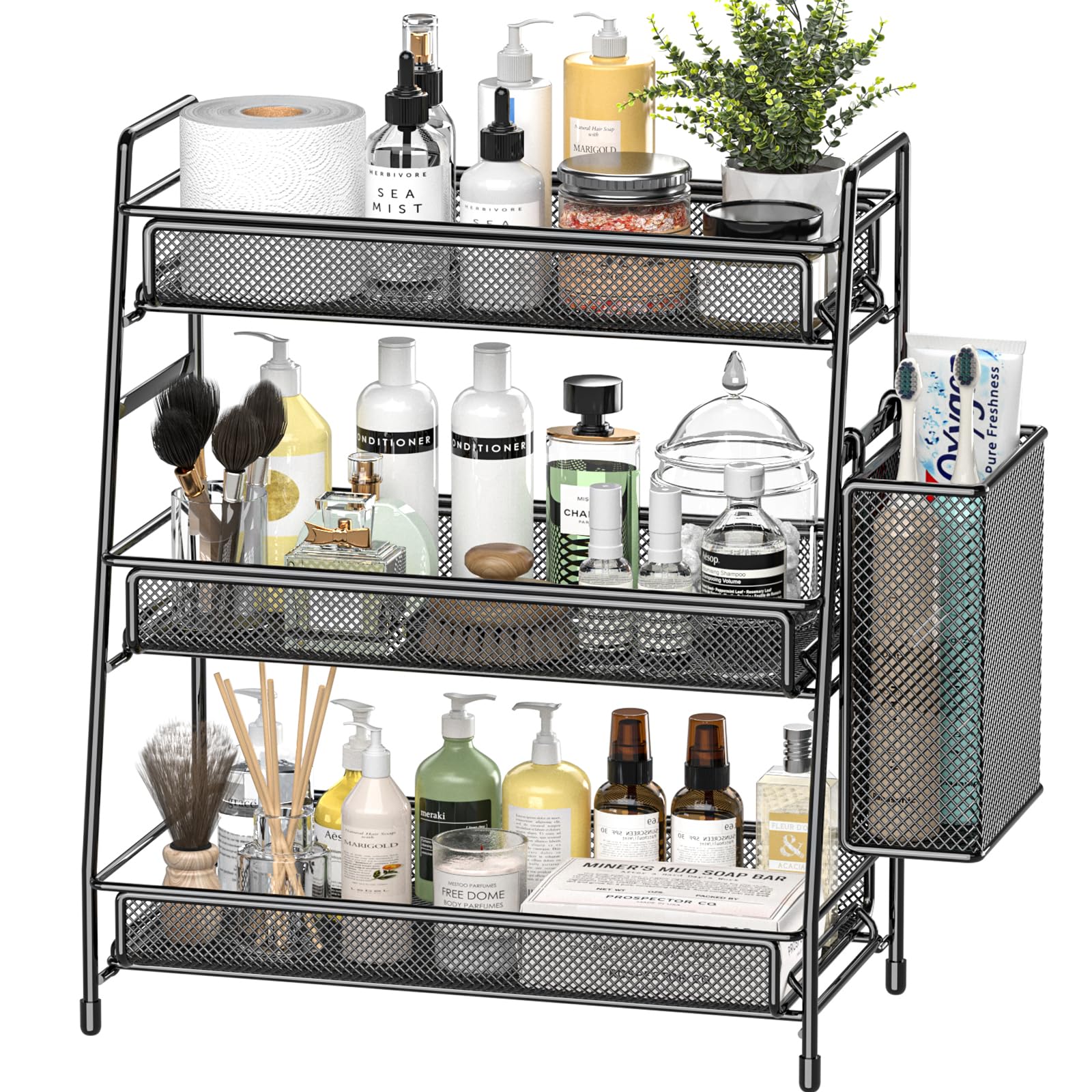 Eknitey Bathroom Countertop Organizer Shelf - 3 Tier Counter Spice Rack Metal Makeup Rack Small Coffee Station Organizer For Sin