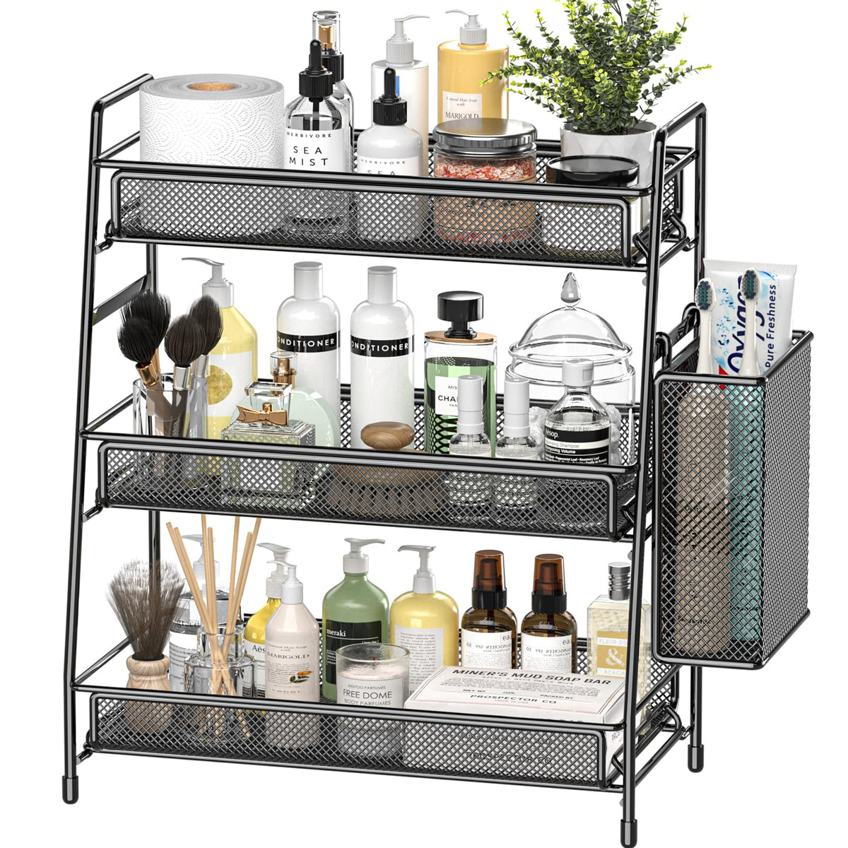 Eknitey Bathroom Countertop Organizer Shelf - 3 Tier Counter Spice Rack Metal Makeup Rack Small Coffee Station Organizer For Sin