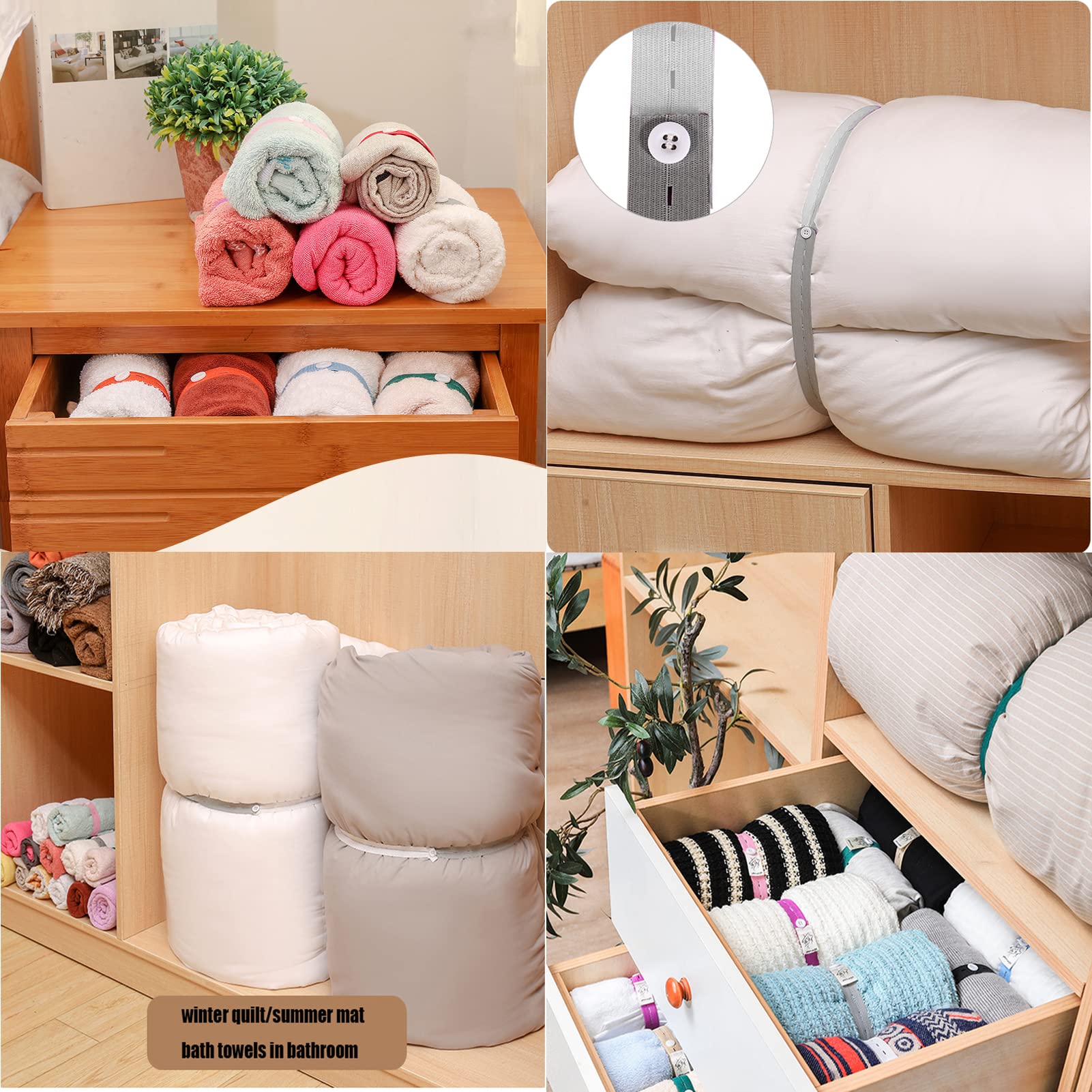 Elastic Band with Buttonholes, 20Pcs Closet Organizer for Bed Sheet, Clothes Organization System for Drawer, Blanket Storage Ban