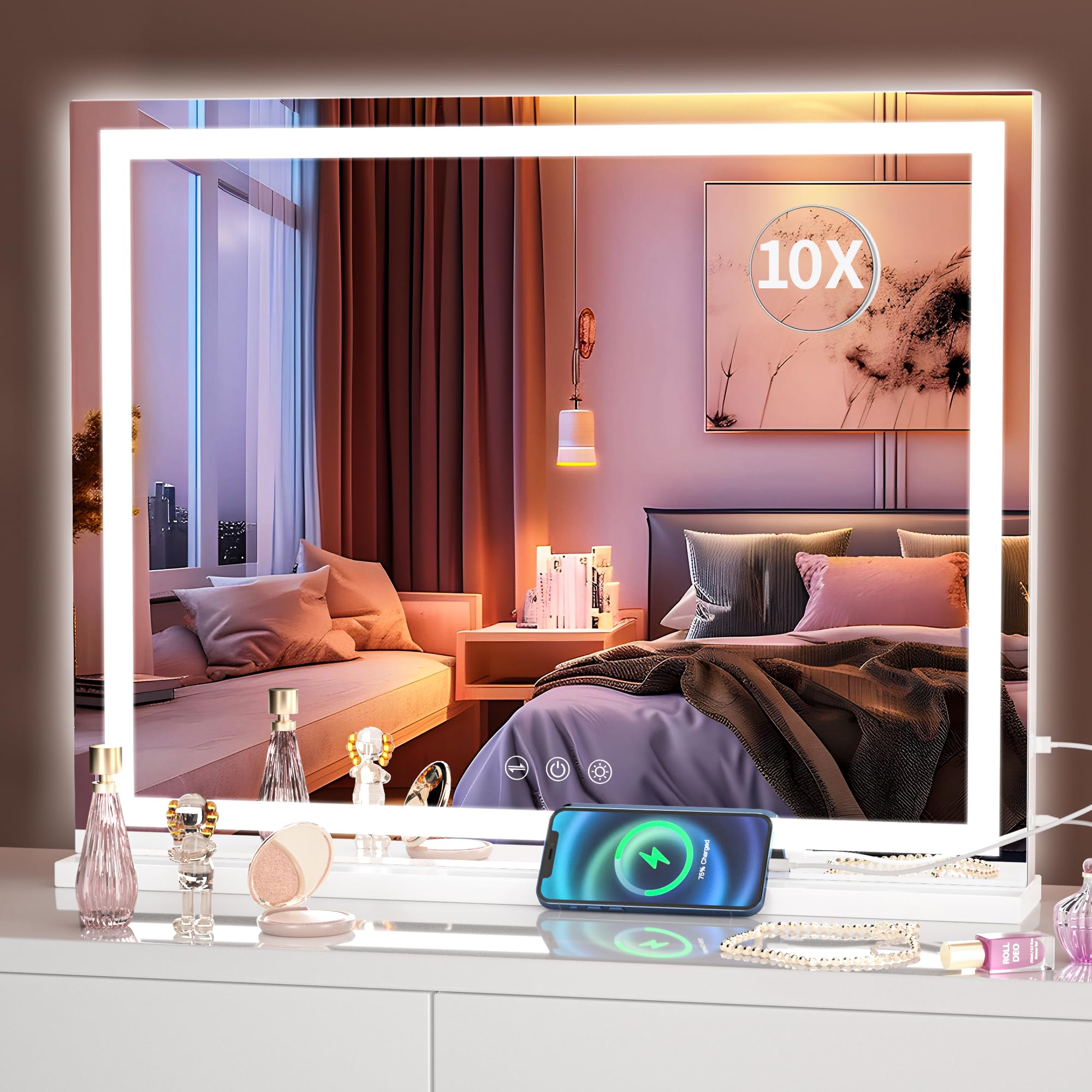 Hasipu Vanity Mirror With Lights, 32'' X 22'' Led Makeup Mirror, Lighted Makeup Mirror With Dimmable 3 Modes, Touch Screen Contr