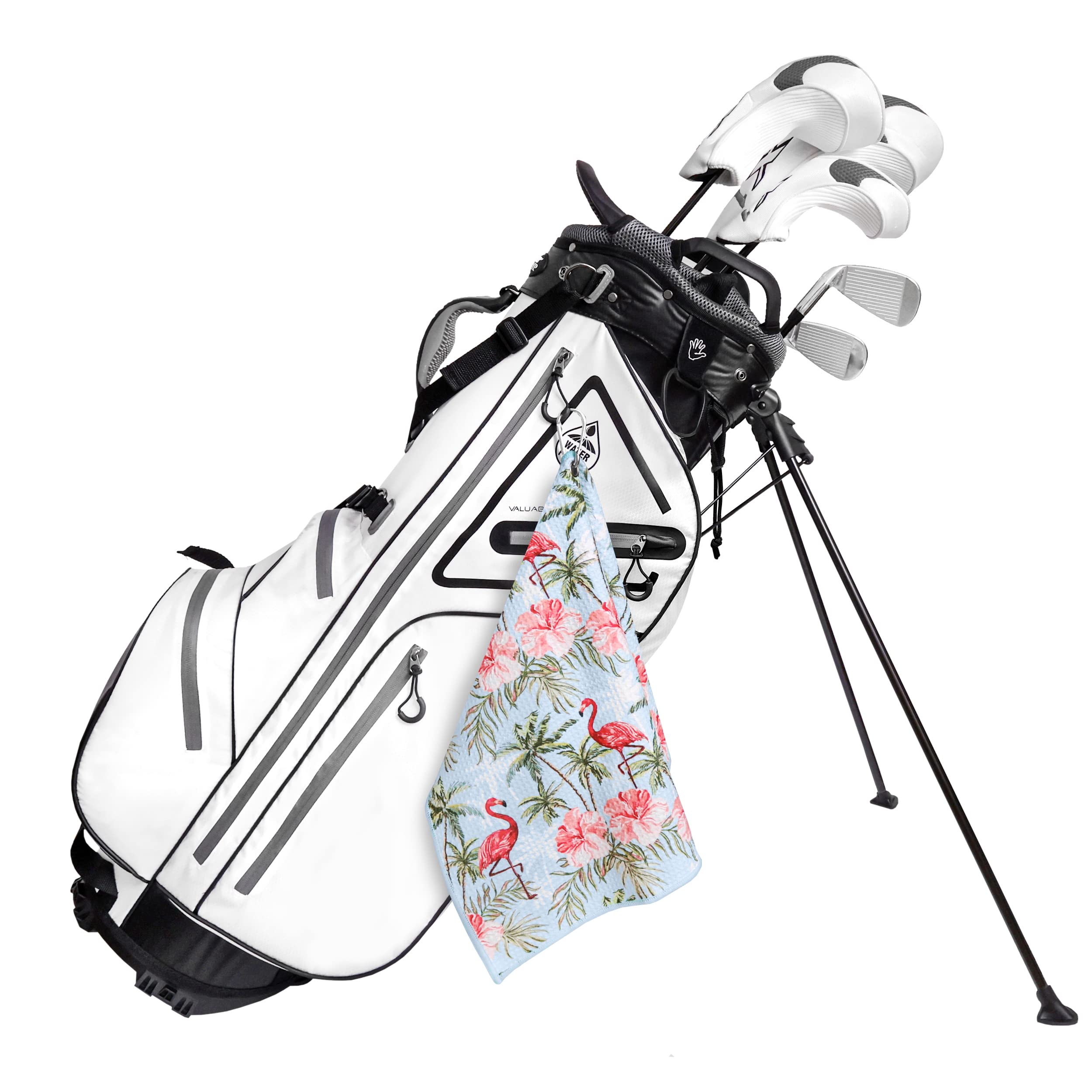 Flamingo Paradise Golf Towel with Clip for Women and Men  Microfiber Waffle and Ball Towels  Set of 2