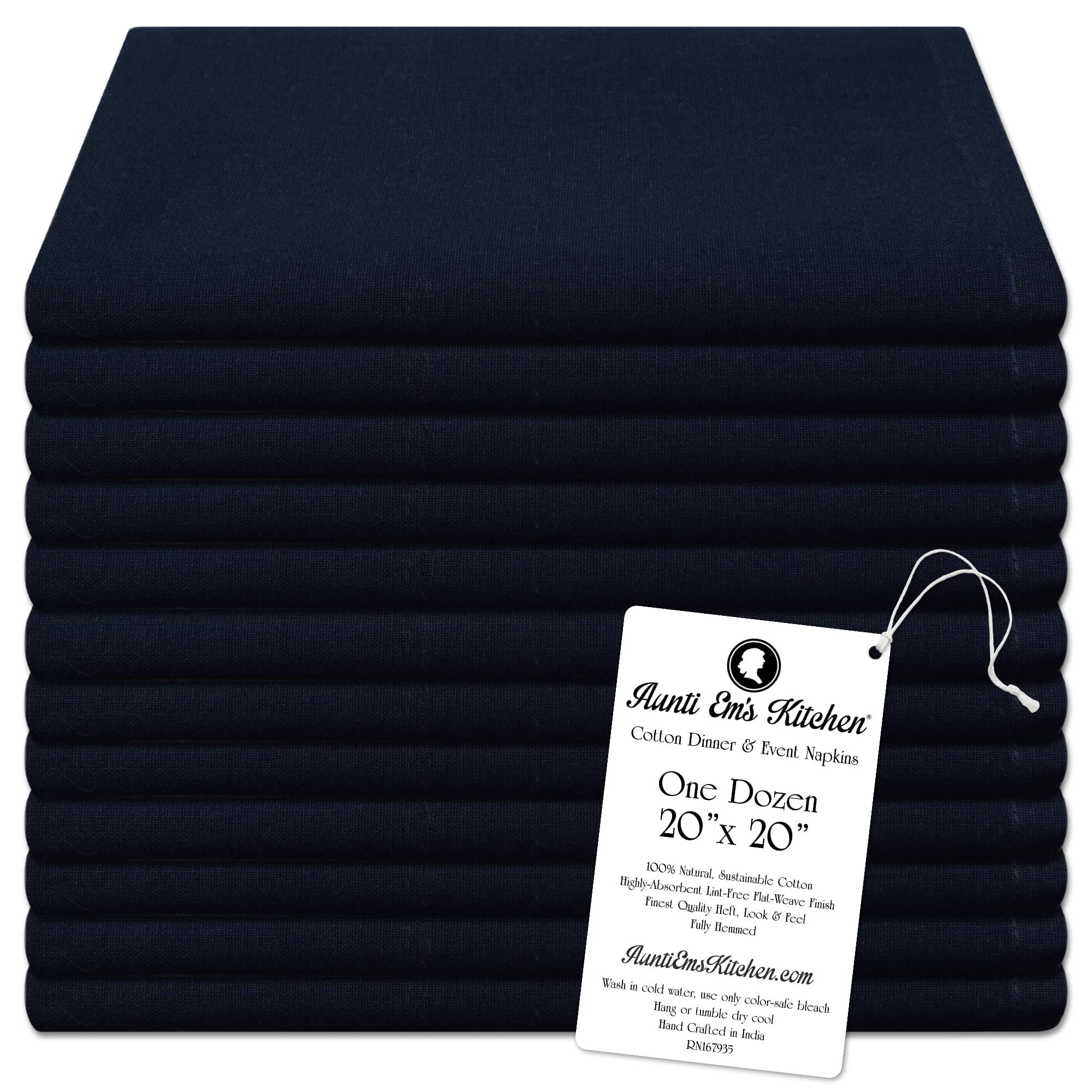 Aunti Em'S Kitchen Dinner Napkins Cloth 12 Pack 20X20 Oversized Bulk 100% Natural Cotton Linens For Events, Weddings And Dinner