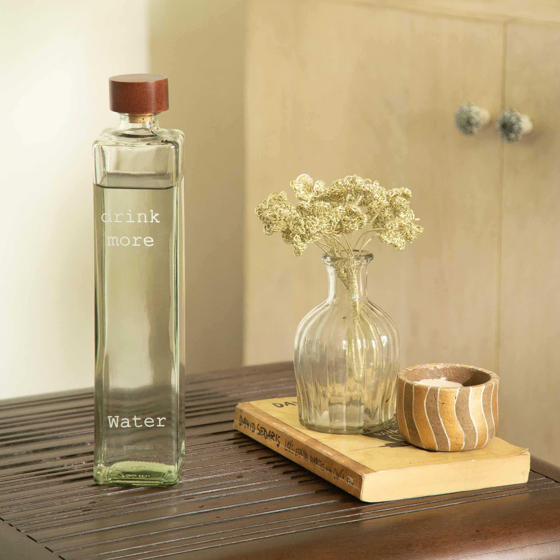 Ellementry Glass Water Bottle With Cork Lid 750 Ml, Leakproof & Transparent Water Bottle For Fridge, Bpa Free Stylish Unique Jui