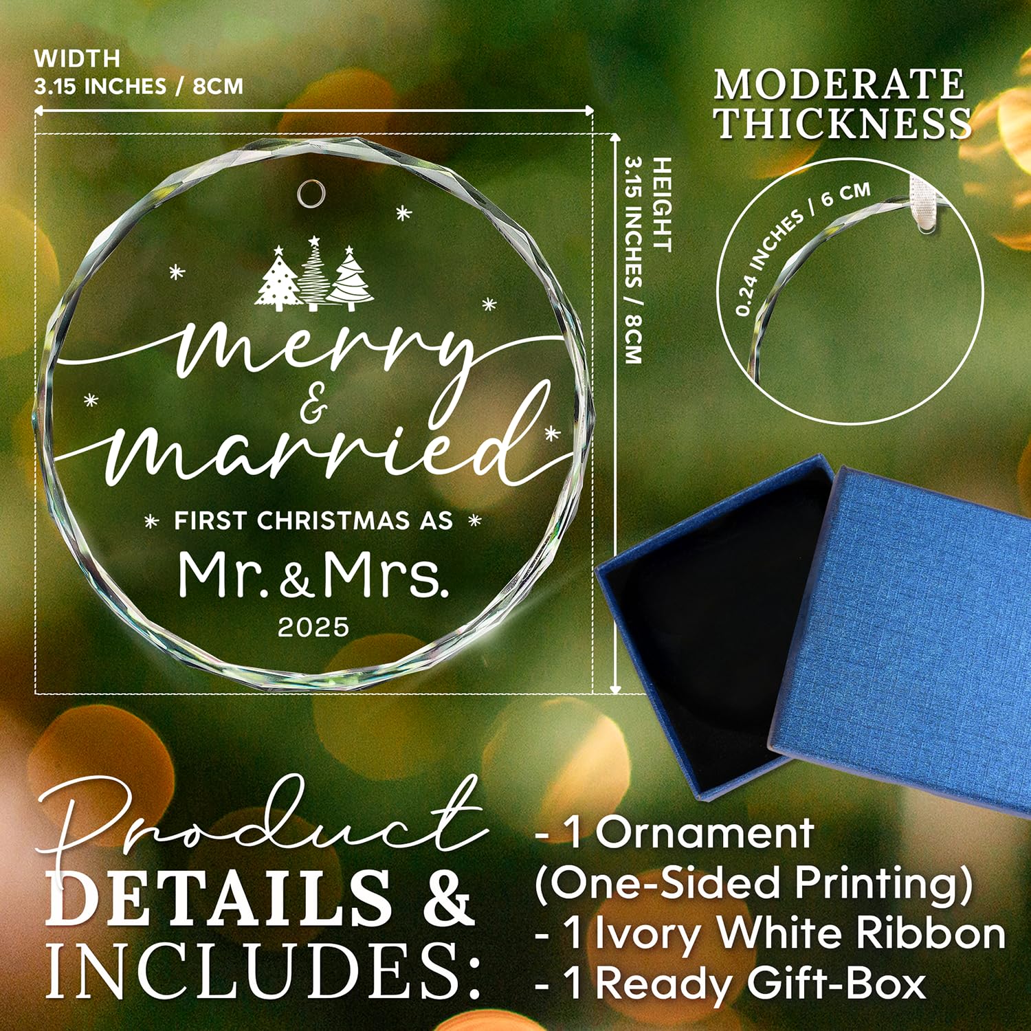 HEXMOZ Wedding Gifts for Couples 2025 - First Christmas Married Glass Ornament, Mr and Mrs Gifts, Wedding Ideas for Newly Wed, J