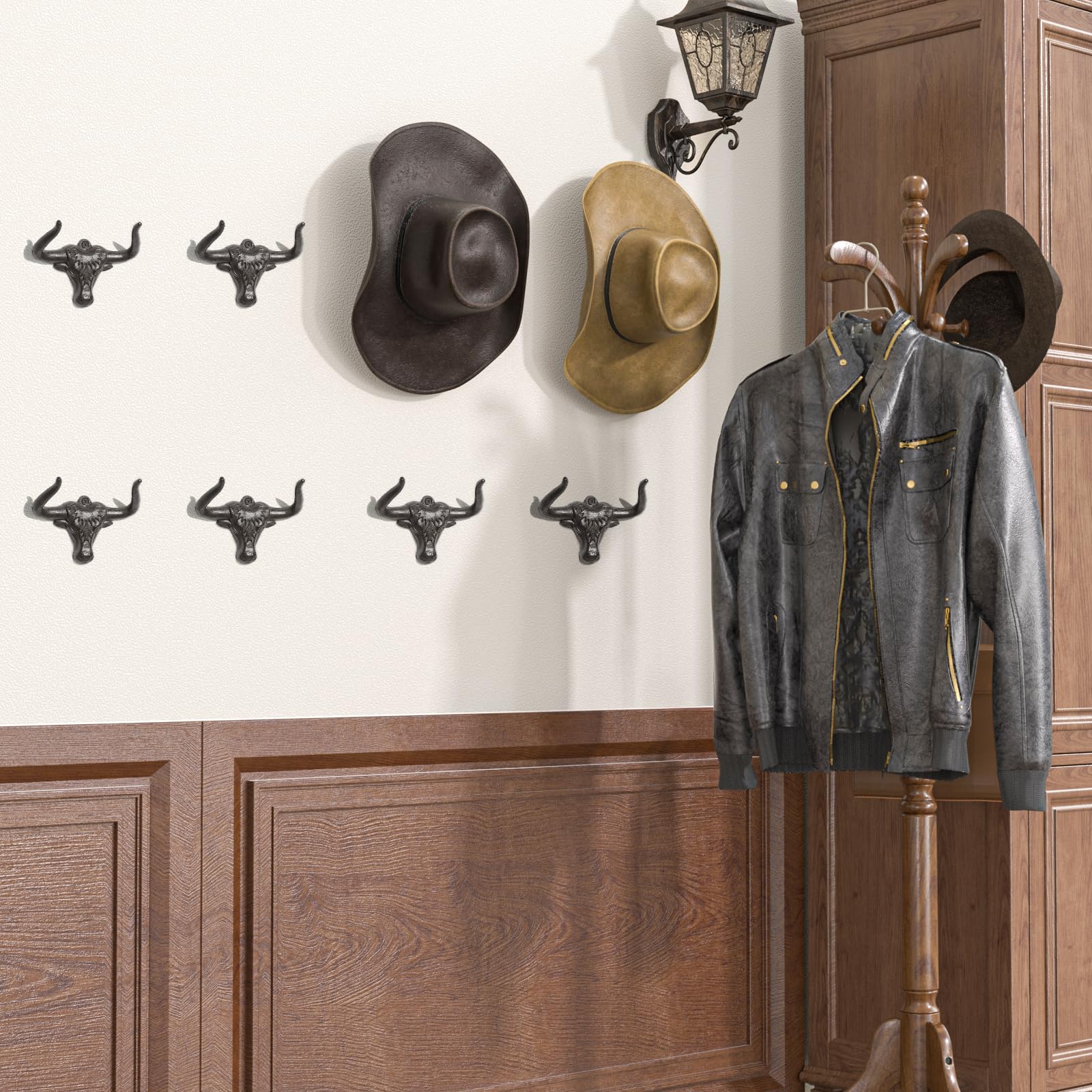Hydermus Cowboy Hat Rack For Wall 8 Pack Modern Metal Cowboy Hat Holder Cast Iron Cowgirl Hat Hanger Western Longhorn Hooks For