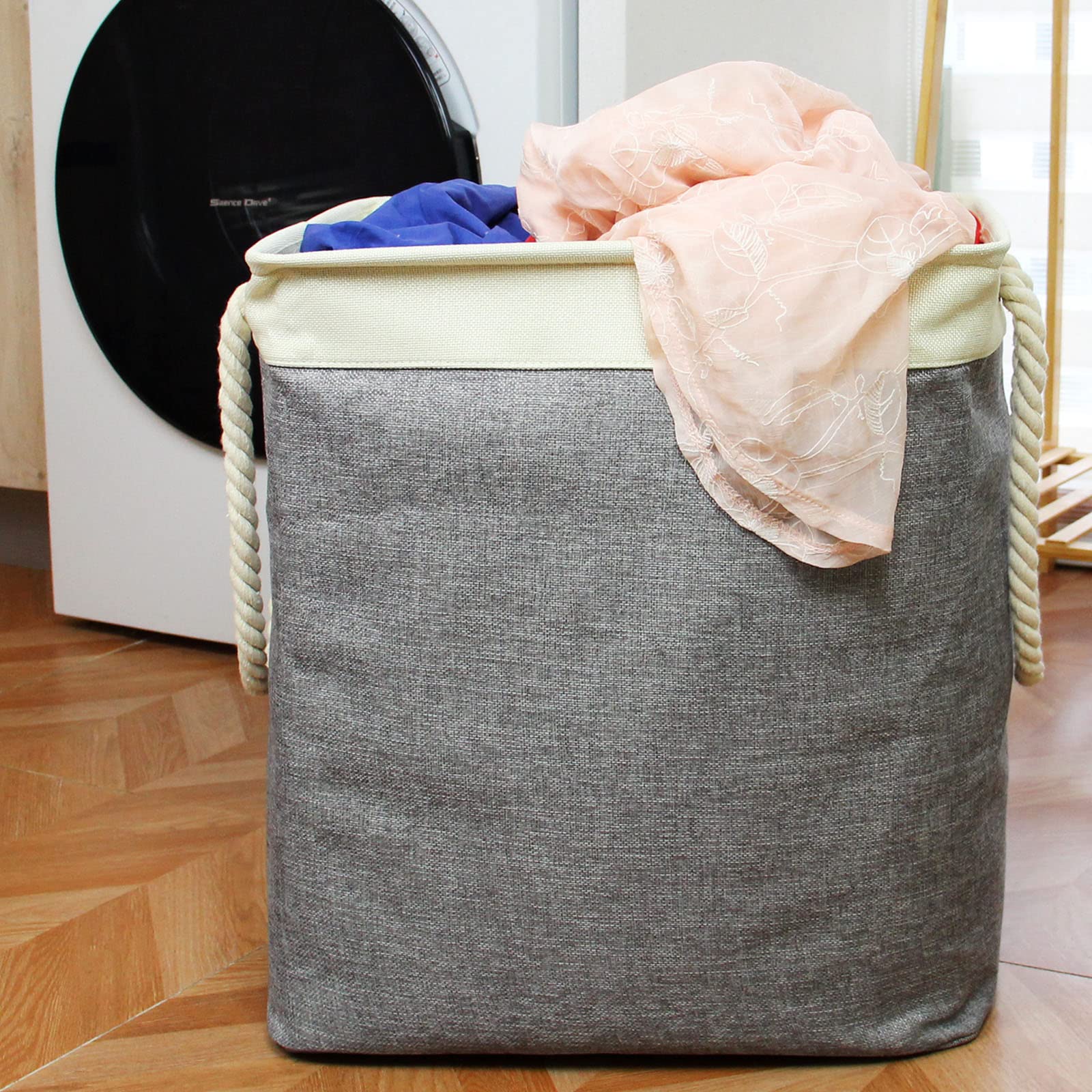 Casaphoria 75L Laundry Hamper With Support Rods And Rope Handles, ,Freestanding Rectangular Fabric Storage Basket Large Cube Org