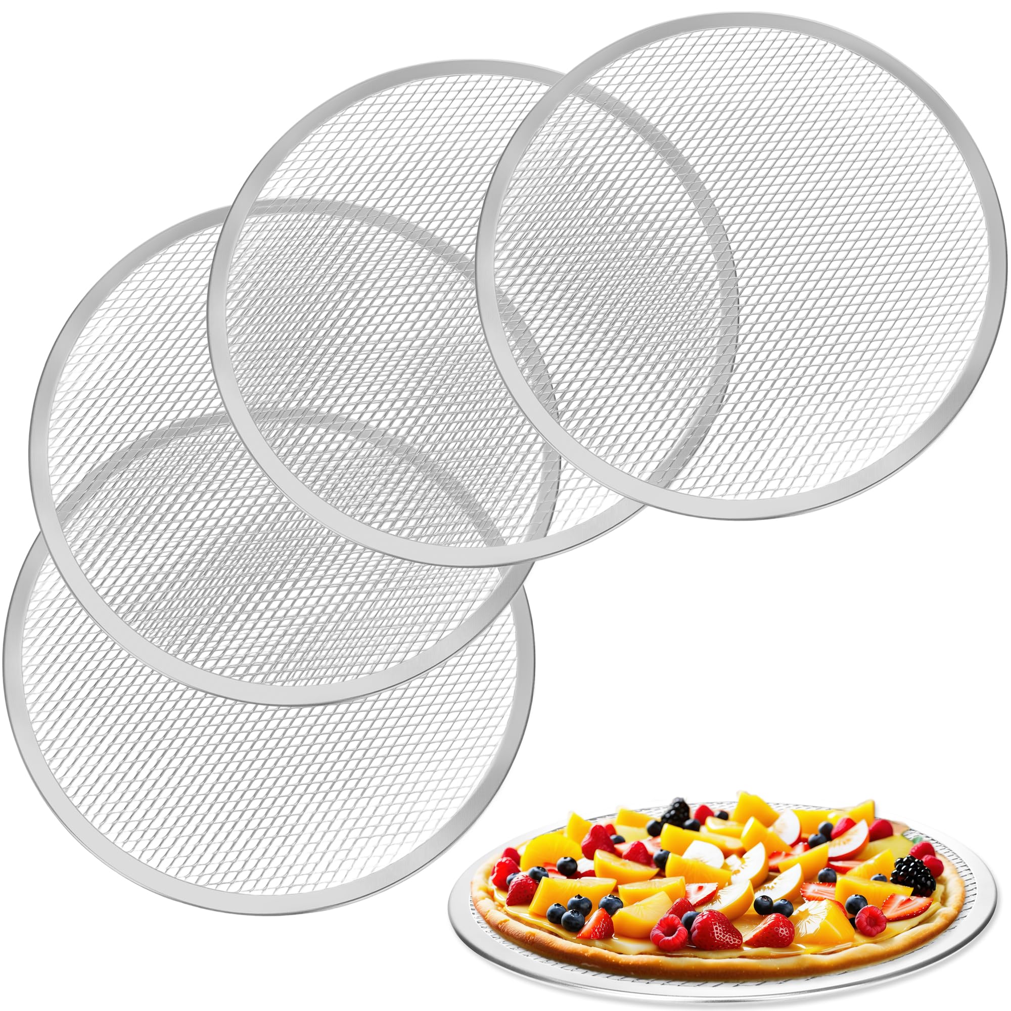 Norcoin 5 Pcs Pizza Screen 12 Inch Pizza Baking Pan for Oven Aluminum Pizza Mesh Tray Seamless Pan Dishwasher Microwave Safe Hom