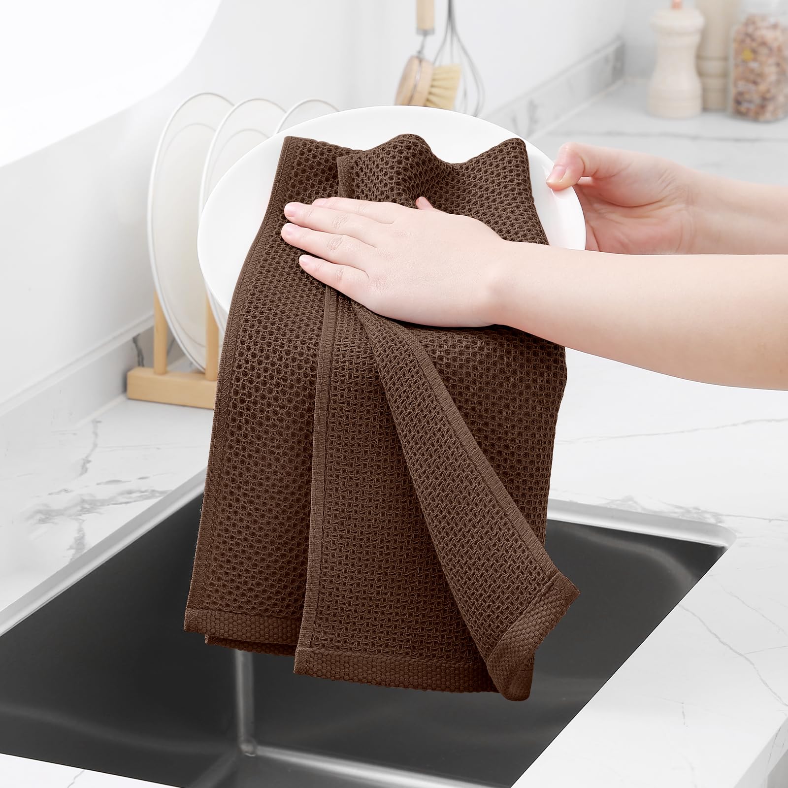 Homaxy 100% Cotton Waffle Weave Kitchen Dish Towels, Ultra Soft Absorbent Quick Drying Cleaning Towel, 13 x 28 Inches, 4-Pack, C