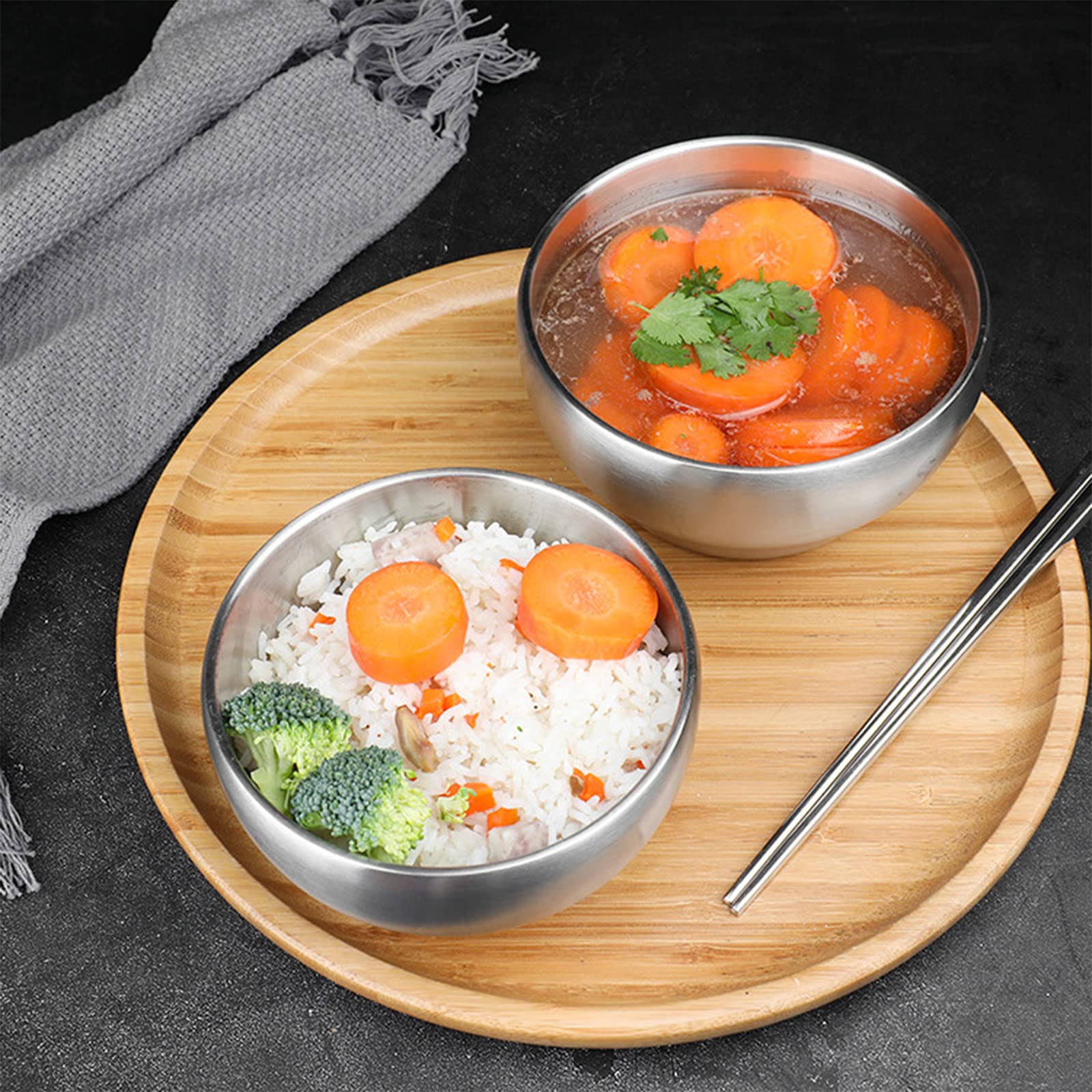 Youeon 3 Pack 25 Oz Sus304 Brushed Stainless Steel Bowls, Double Wall Insulated Bowl, Stainless Steel Soup Bowls, Metal Mixing B