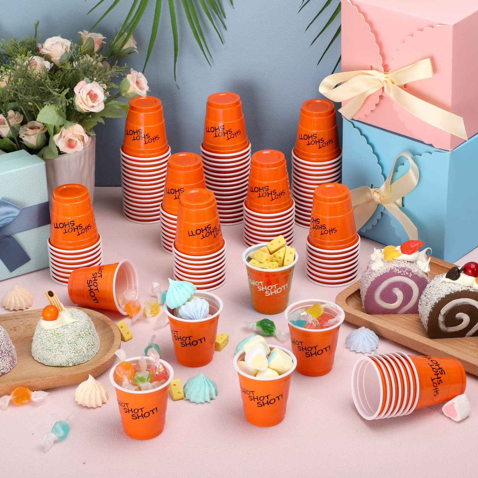 Lounsweer 100 Pieces Plastic Cups 2 Oz Disposable Cups Mini 2 Oz Party Glasses For Bachelorette Birthday Tasting Serving Samples
