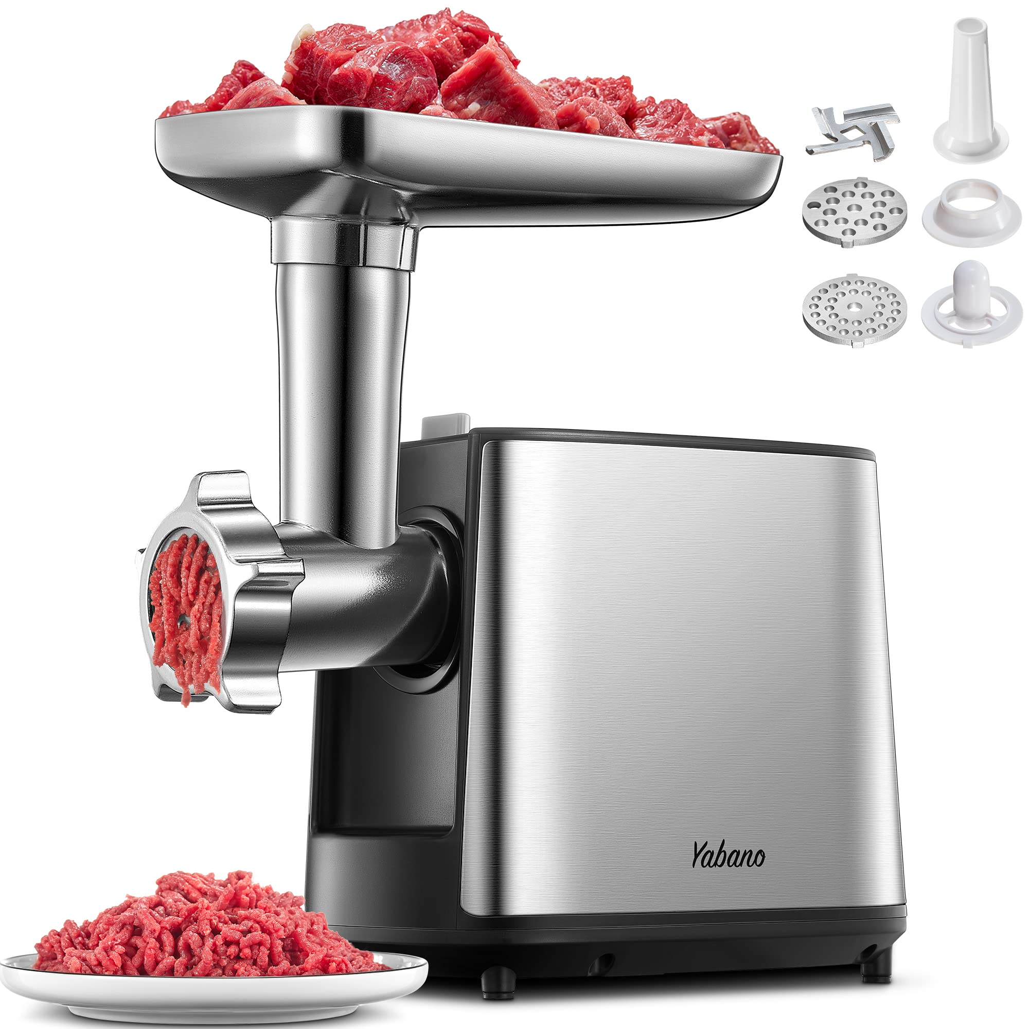 Yabano 3000W Max Heavy Duty Electric Meat Grinder With Sausage Stuffer Maker & Kubbe Kit, 2 Stainless Steel Grinding Plates For