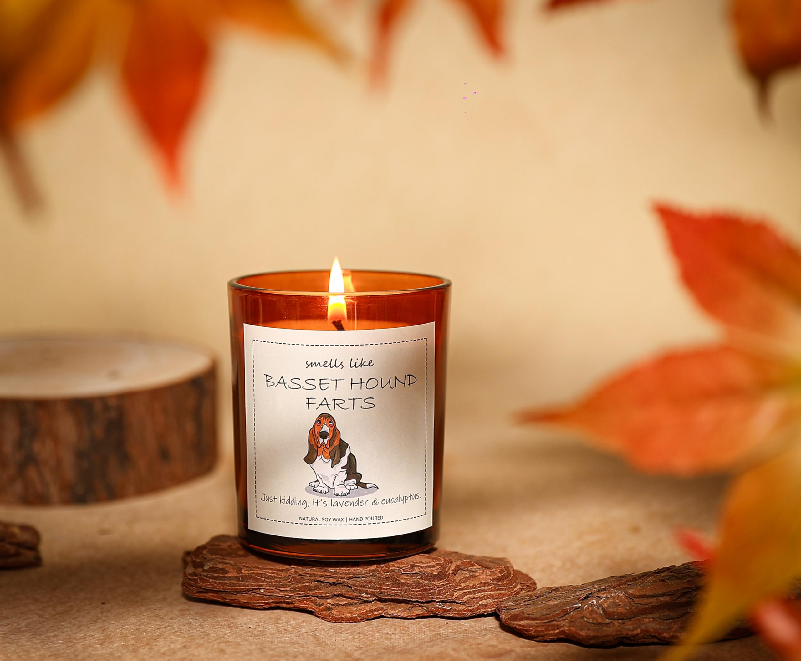 Basset Hound Gifts, Basset Hound Decor, Dog Mom Gifts, Dog Farts Candle - Lavender & Eucalyptus, Crafted by Natural Soy Wax & Na