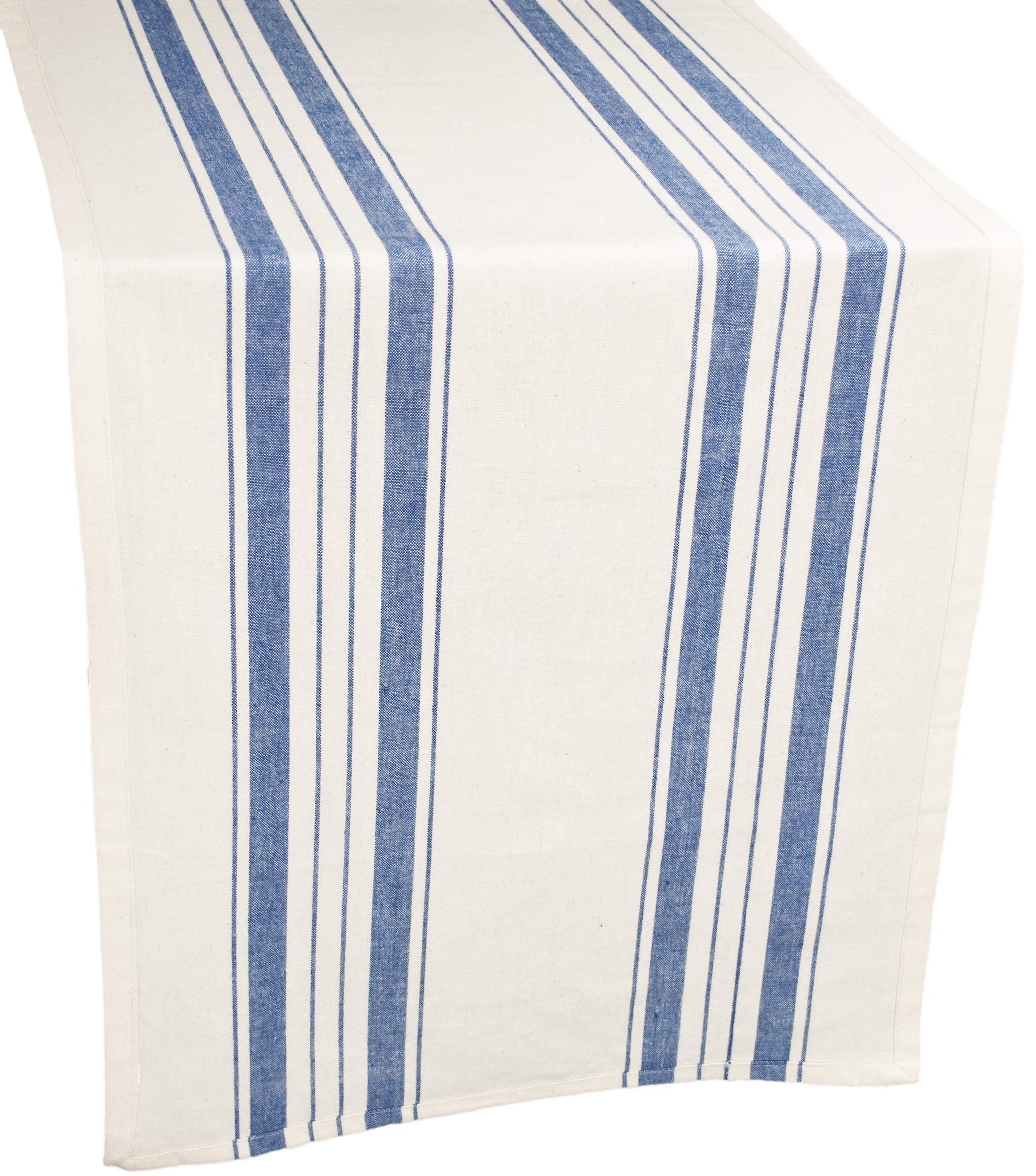 Cotton Table Runner, Dresser Scarf, Coffee Table Runner, In Blue Beige Farmhouse Rustic Decor (16Wx88.5L)